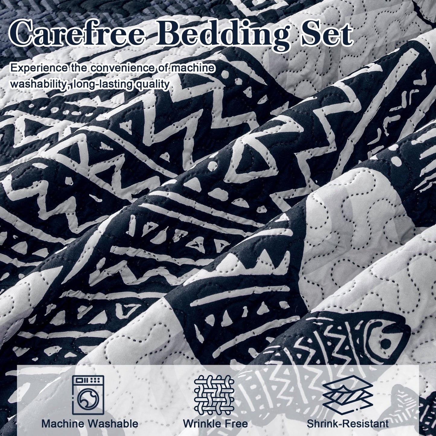 3 Piece Cabin Full/Queen Quilt Sets Farmhouse Rustic Reversible Microfiber Soft Lightweight Bedspread Comforter with 2 Shams Patchwork Country Lodge Bedding Quilts Set for All Season, 90''x96'' , Blue