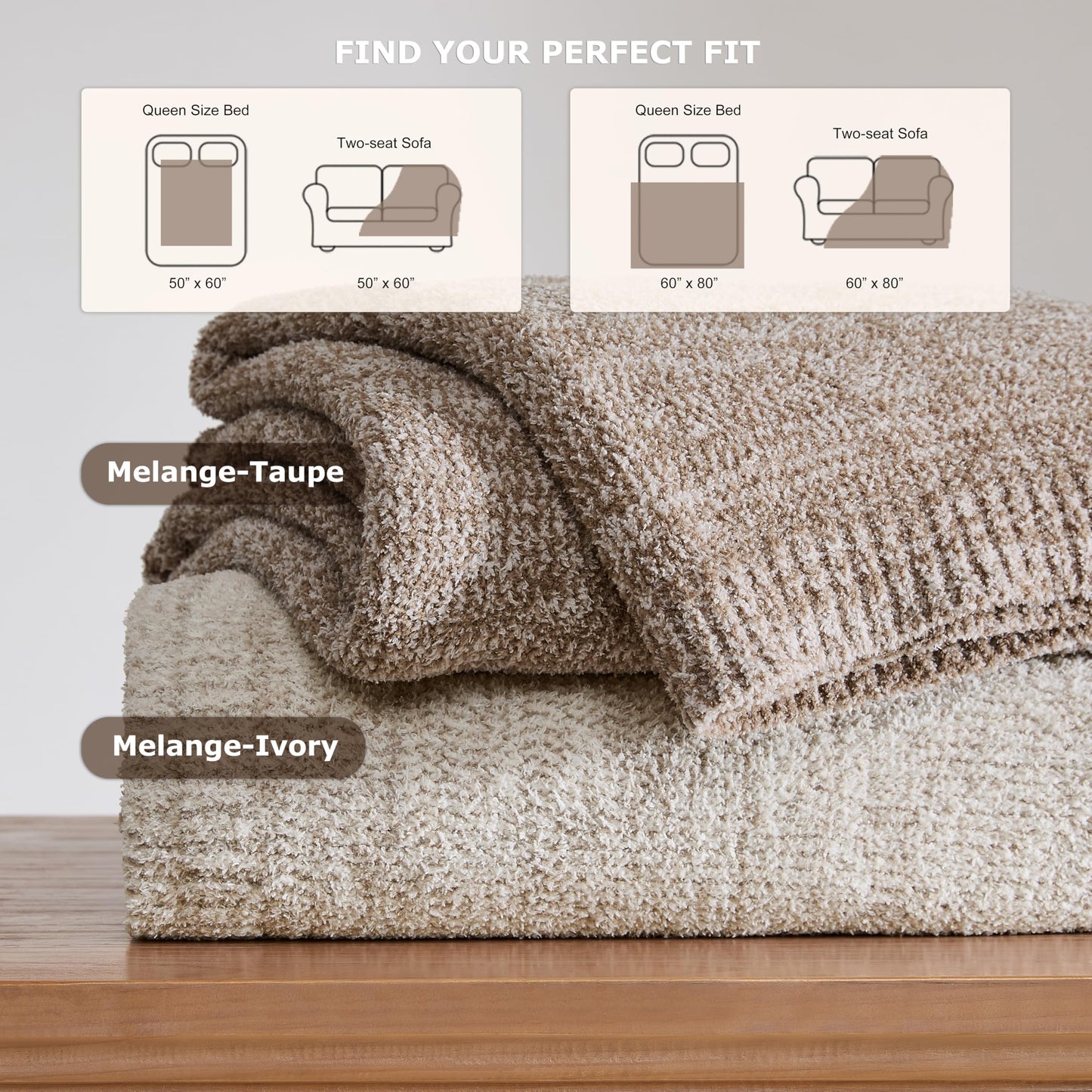WDCOZY Taupe Melange Throw Blanket for Couch Bed Travel Camping, Reversible Super Soft Plush Knitted Blanket, Lightweight Cozy Fuzzy Fluffy Warm Throw, Textured Blanket for Home Decor, Tan 50"x60"