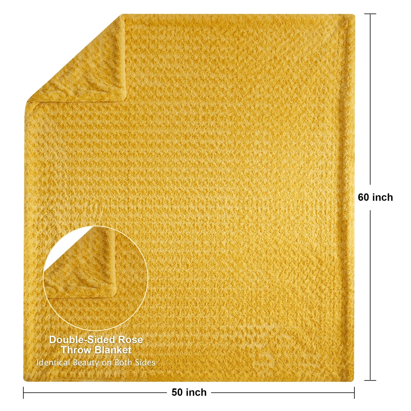 VFROO Double-Sided Faux Fur Throw Blanket, Fuzzy Soft Plush Thick Warm Fluffy Shaggy Fuzzy Blanket for Couch, Sofa, Bedroom, Luxury Blanket Valentines Day Gifts for Her, Yellow, 50"x60"