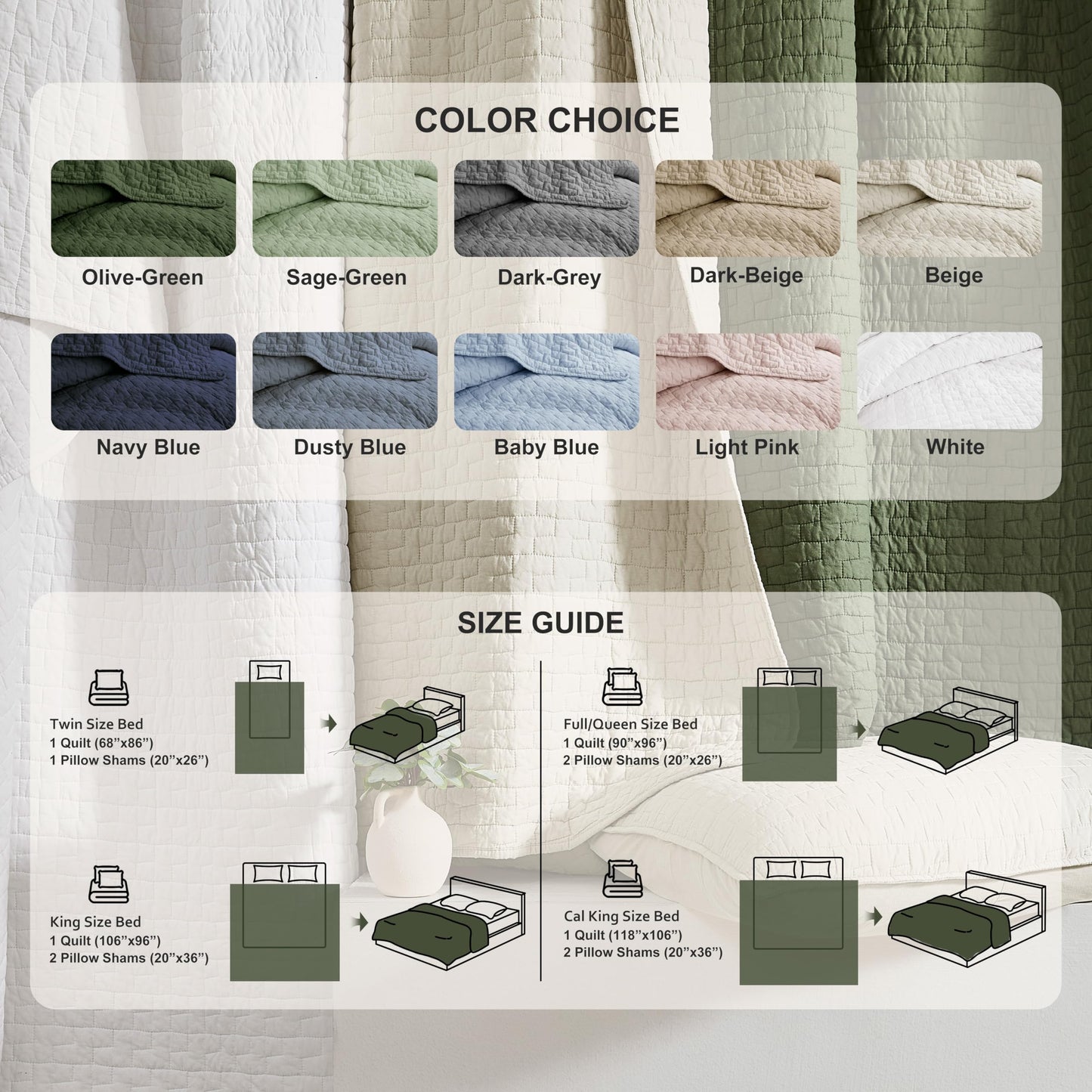 palassio Beige 100% Cotton Quilt California Cal King Size Bedding Sets with 2 Pillow Shams, Textured Oversized Lightweight Bedspread Shabby Chic Coverlet, Soft Bed Cover for All Season, 3 Pieces