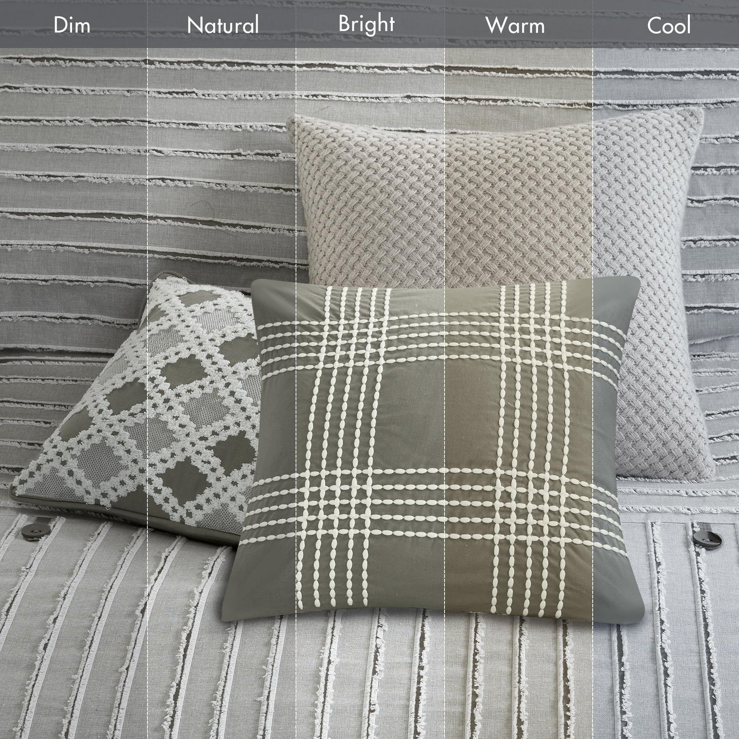 Madison Park King Comforter Set, Removable 100% Cotton Duvet Cover King Size with Insert, Farmhouse Bedding, Textured Stripe Clipped Jacquard Accent, King, Grey 9 Piece