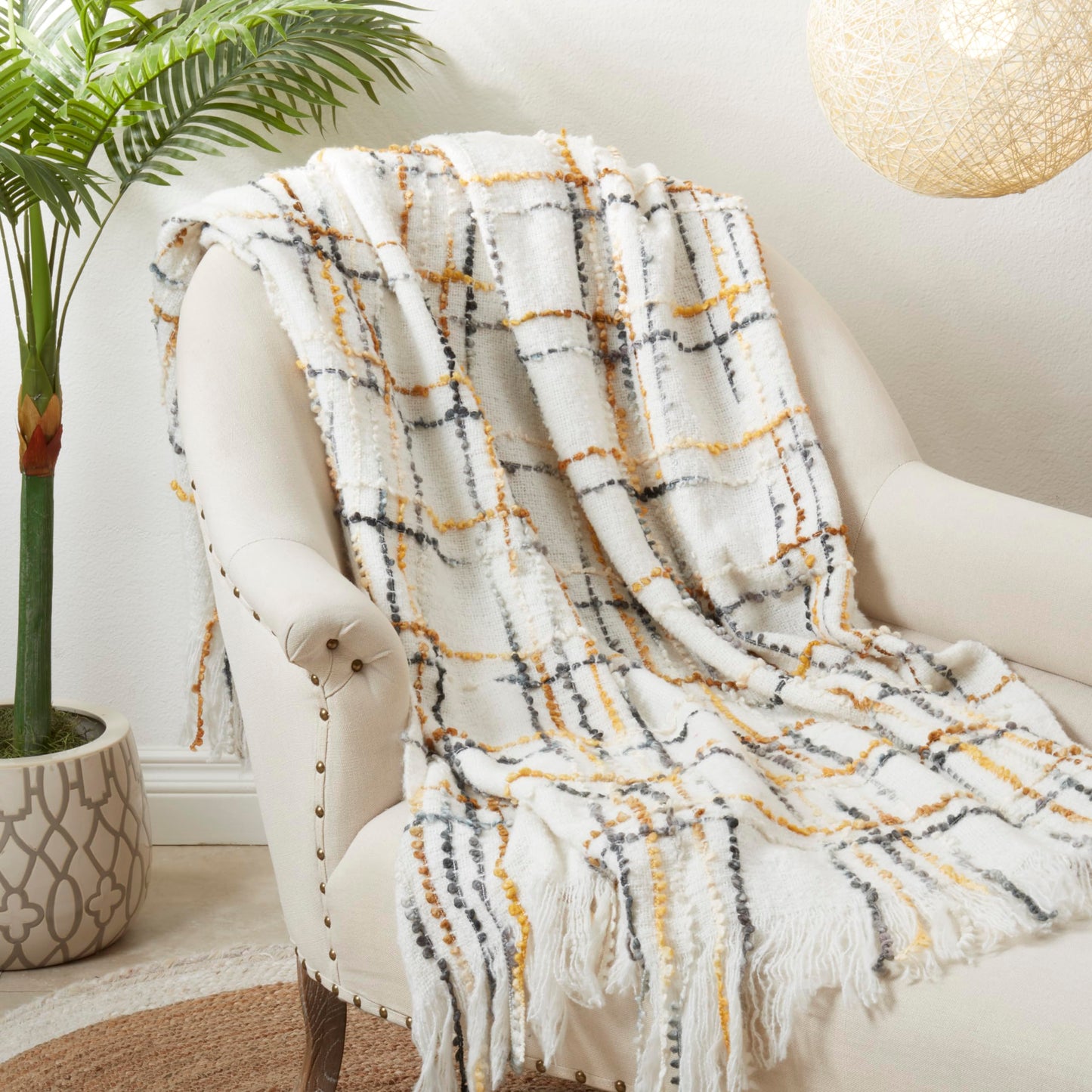SARO LIFESTYLE Cozy Crosshatch Knit Fringed Throw