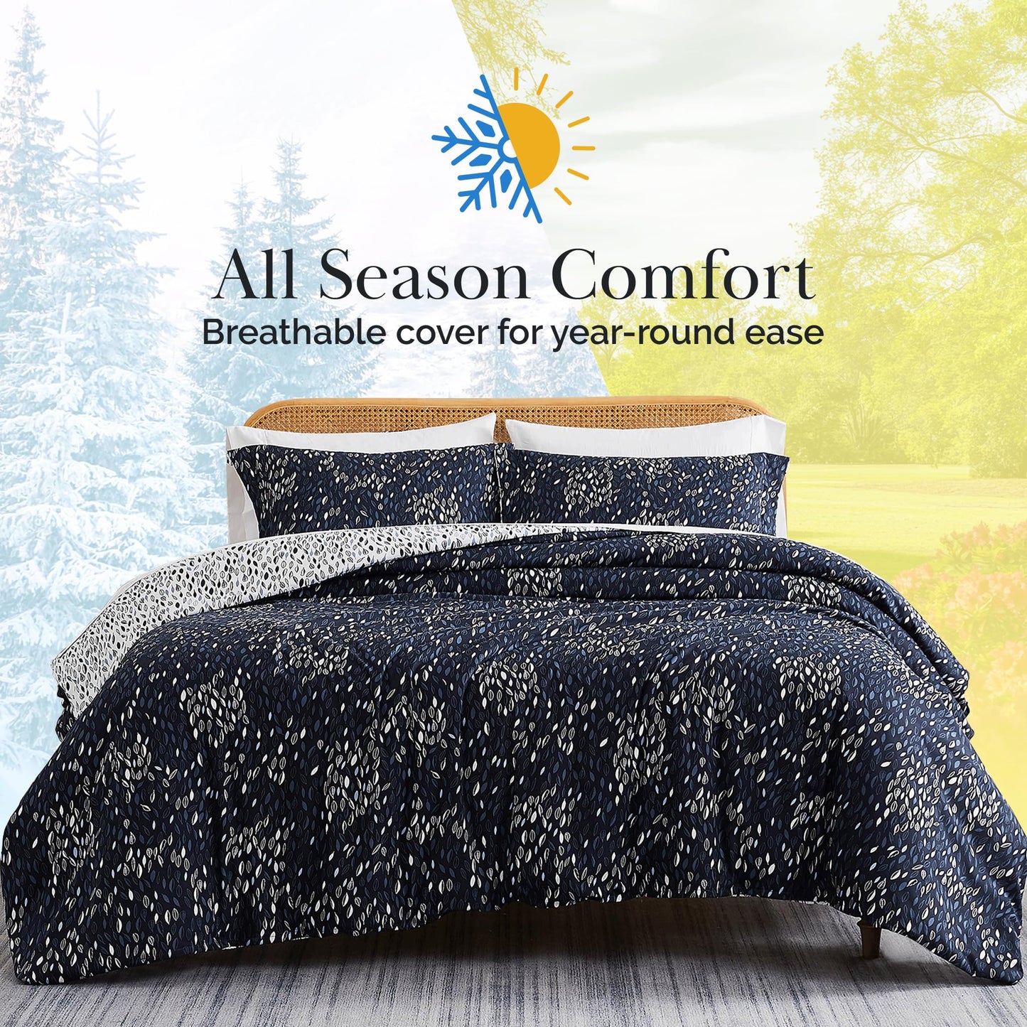 Southshore Fine Living, Inc. Reversible California King Duvet Cover Set, Hotel Quality Microfiber Bedding Set - 1 King/Cal King Duvet Cover, 2 Shams, Insert Not Included - Botanical Leaves Blue