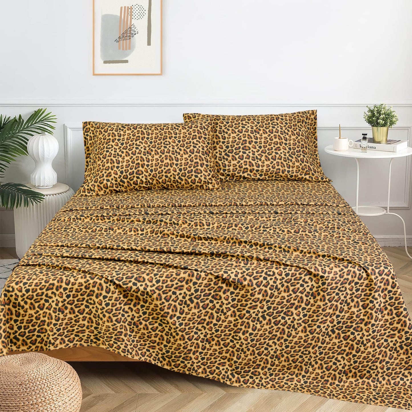Sleepdown Cotton Bed Sheet Set - Leopard Brown, Queen
