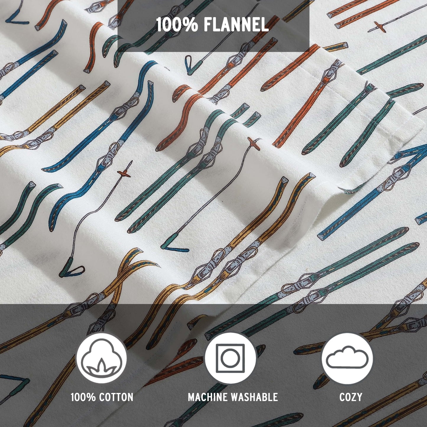 Eddie Bauer - Flannel Sheets Queen Size, Anti-Pilling & Wrinkle Resistant Cotton, Touchably Soft for All-Season Comfort - Bed Sheets with Matching Pillowcases & Fitted Sheet (Ski Line White)