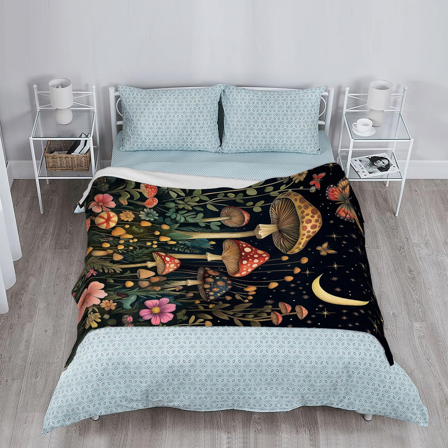 Forest Mushroom Sofa Throw Blankets,Wildflower Butterfly Soft Cozy Fuzzy Lightweight Travel Blanket,Flannel Fleece Fall Throw Blanket for Couch,Bed,Camping,Movie Nights,Watching TV 50 X 60 Inch