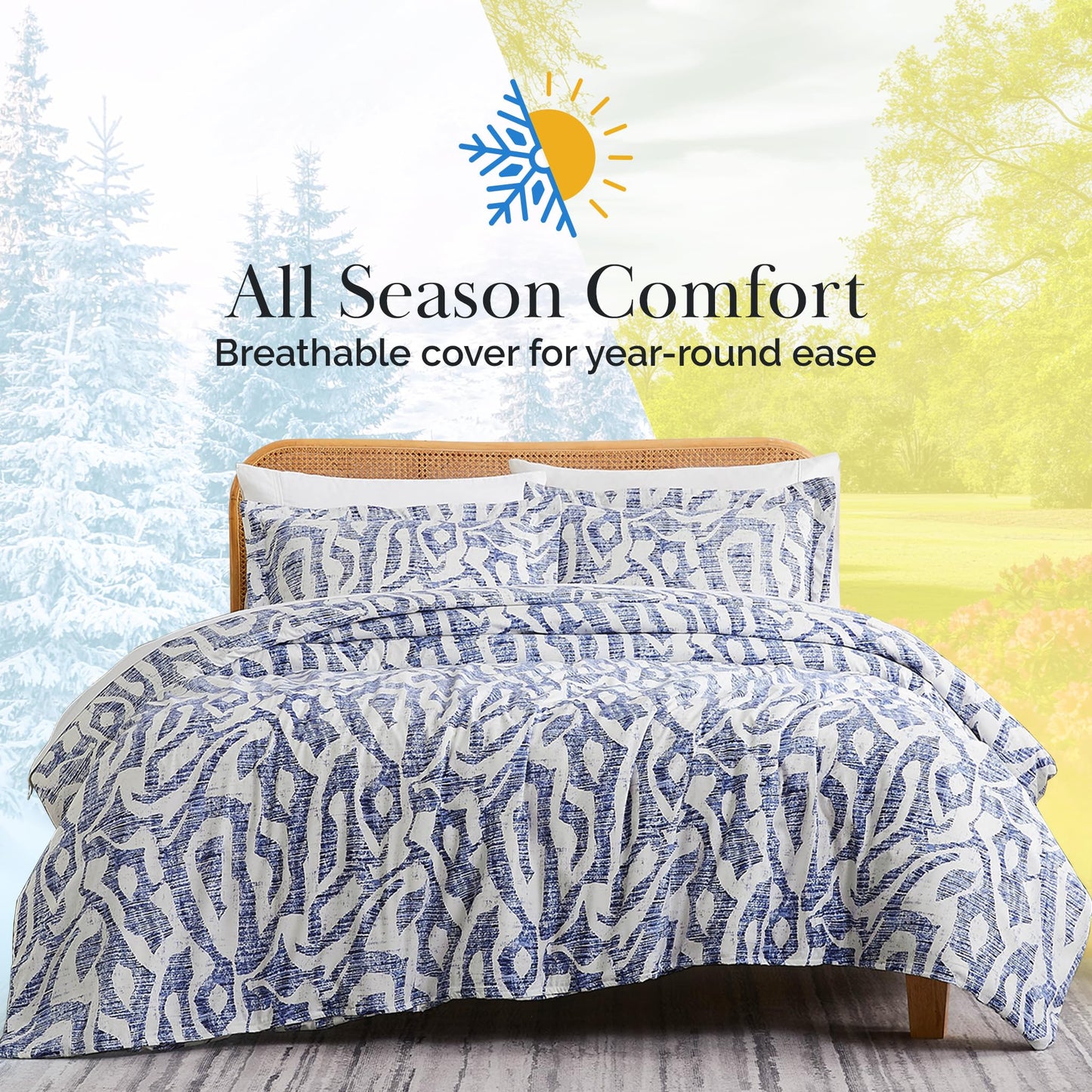 Southshore Fine Living, Inc. Oversized California King Duvet Cover Set - Printed Blue Duvet Cover King Size - Pet Hair Resistant Bedding, Fade Resistant, Zipper Closure - 2 Pillow Shams - Khari Blue