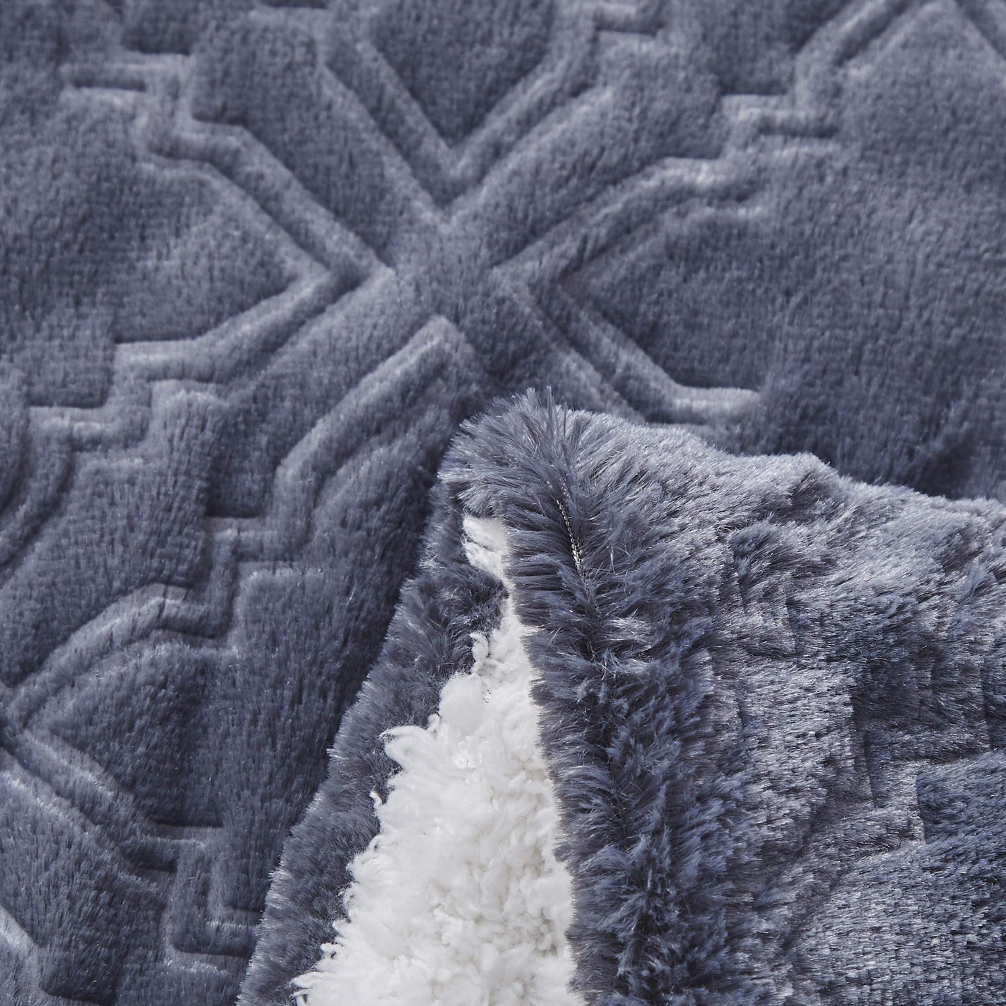 Tache Faux Fur Sherpa Blanket Set - 50x60 Blush Light Dusty Rose Gold Pink & Dark Slate Navy Blue with Diamond Trellis Pattern Super Soft, Warm, and Fluffy Throws