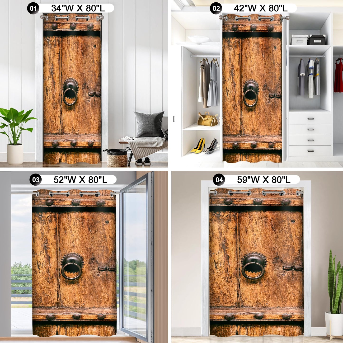Rustic Barn Door Curtains for Doorways, Farmhouse Blackout Privacy Curtain for Doorway, Sound Proof Room Divider Drapes Closet Curtain for Bedroom Living Room, 34 x 80 Inch