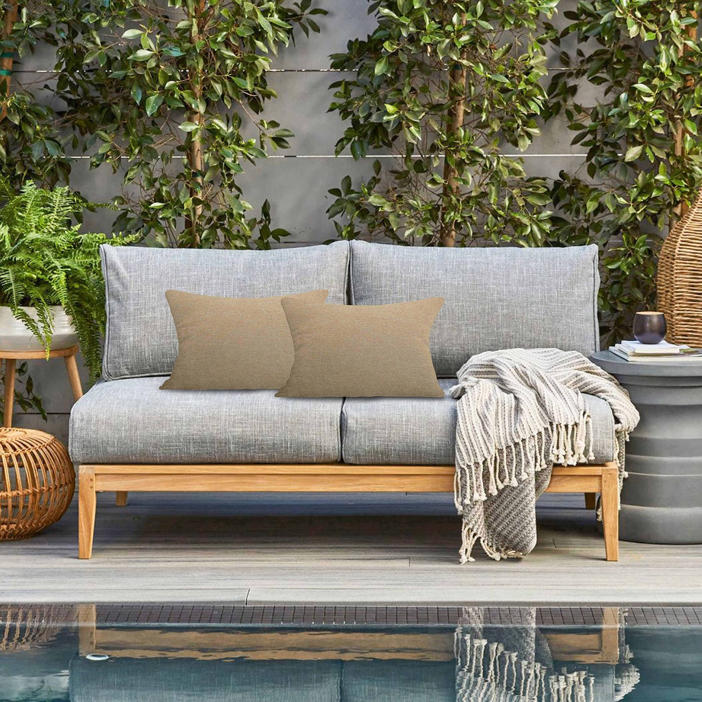Home Brilliant Lumbar Pillow Outdoor Pillows for Patio Couch Throw Pillow Covers, 12x20 inch, Set of 4, Linen