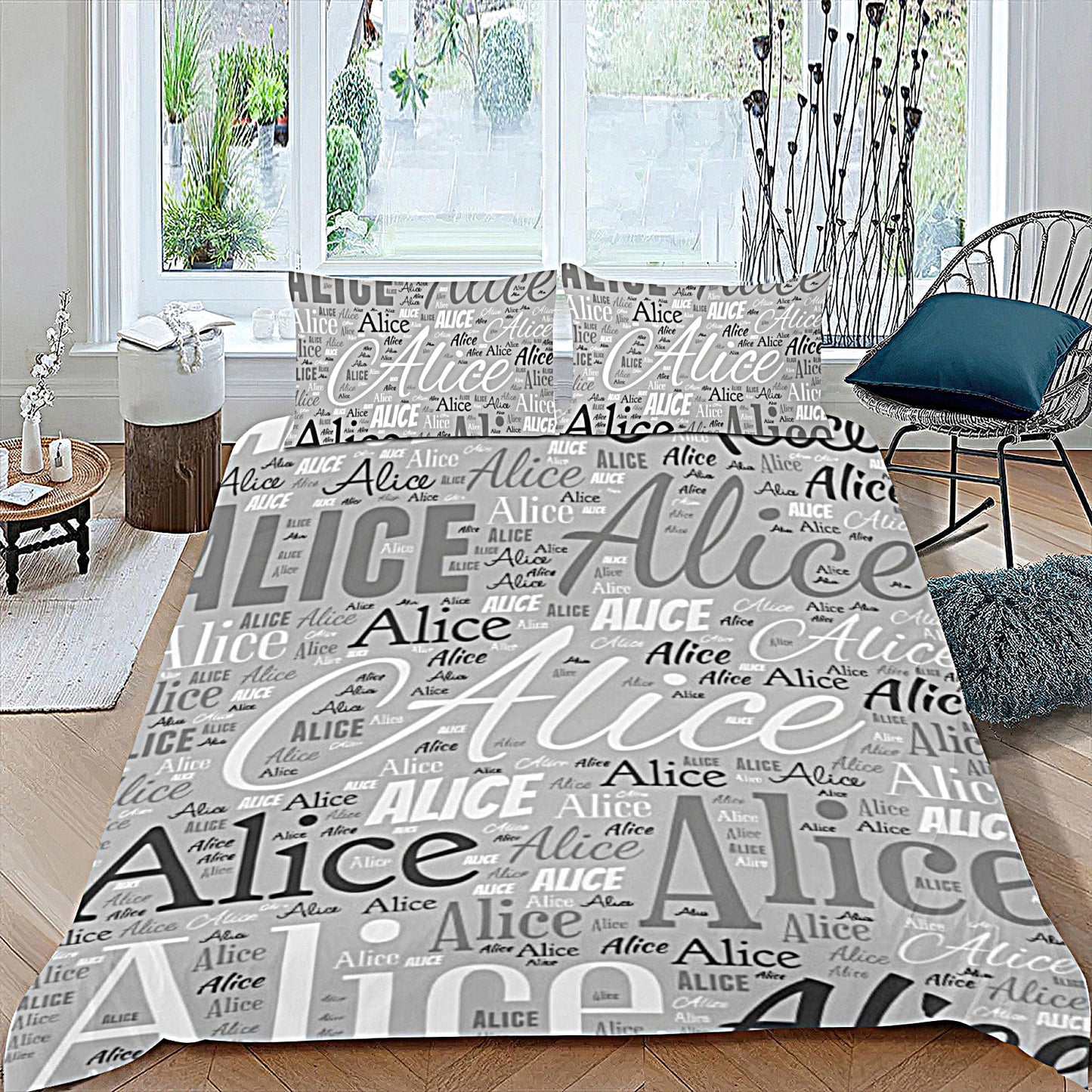 Ewzokiy Custom Bedding Set with Name Personalized Duvet Cover King Queen Twin Size Customised Duvet Cover Single Double Bed Set Gift for Friends Couples Birthday Anniversary