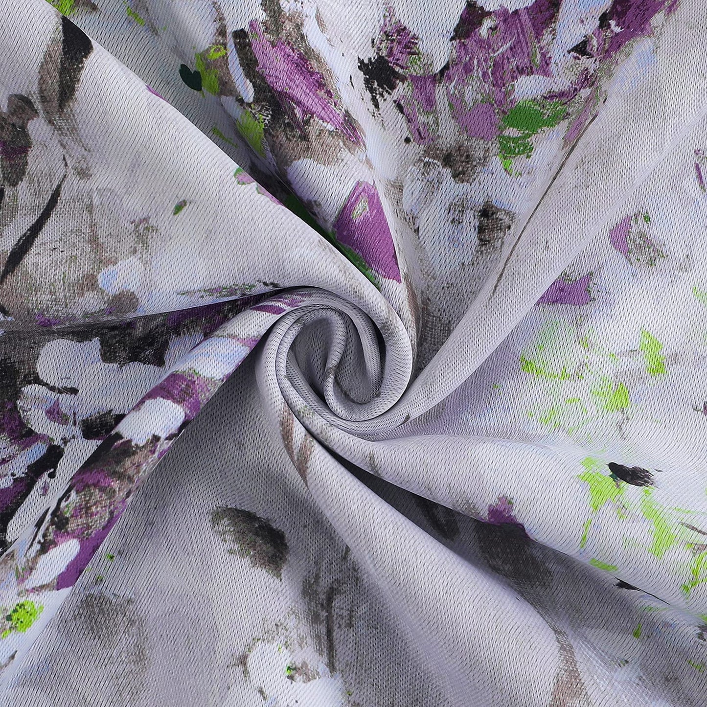 MYSKY HOME Purple Curtains 84 Inch Long 2 Panel Thermal Insulated Half-Blackout Flowers and Leaves Printed Curtains with Grommet