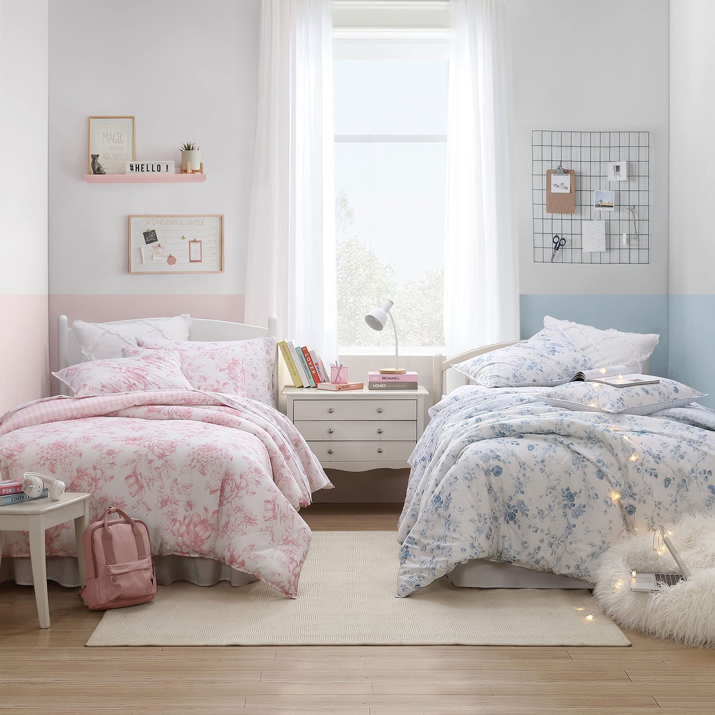 Laura Ashley - Queen Comforter Set, 100% Cotton Bedding, Medium Weight for Year-Round Comfort, Reversible Floral Design, Includes Comforter and Shams, Belinda Blue