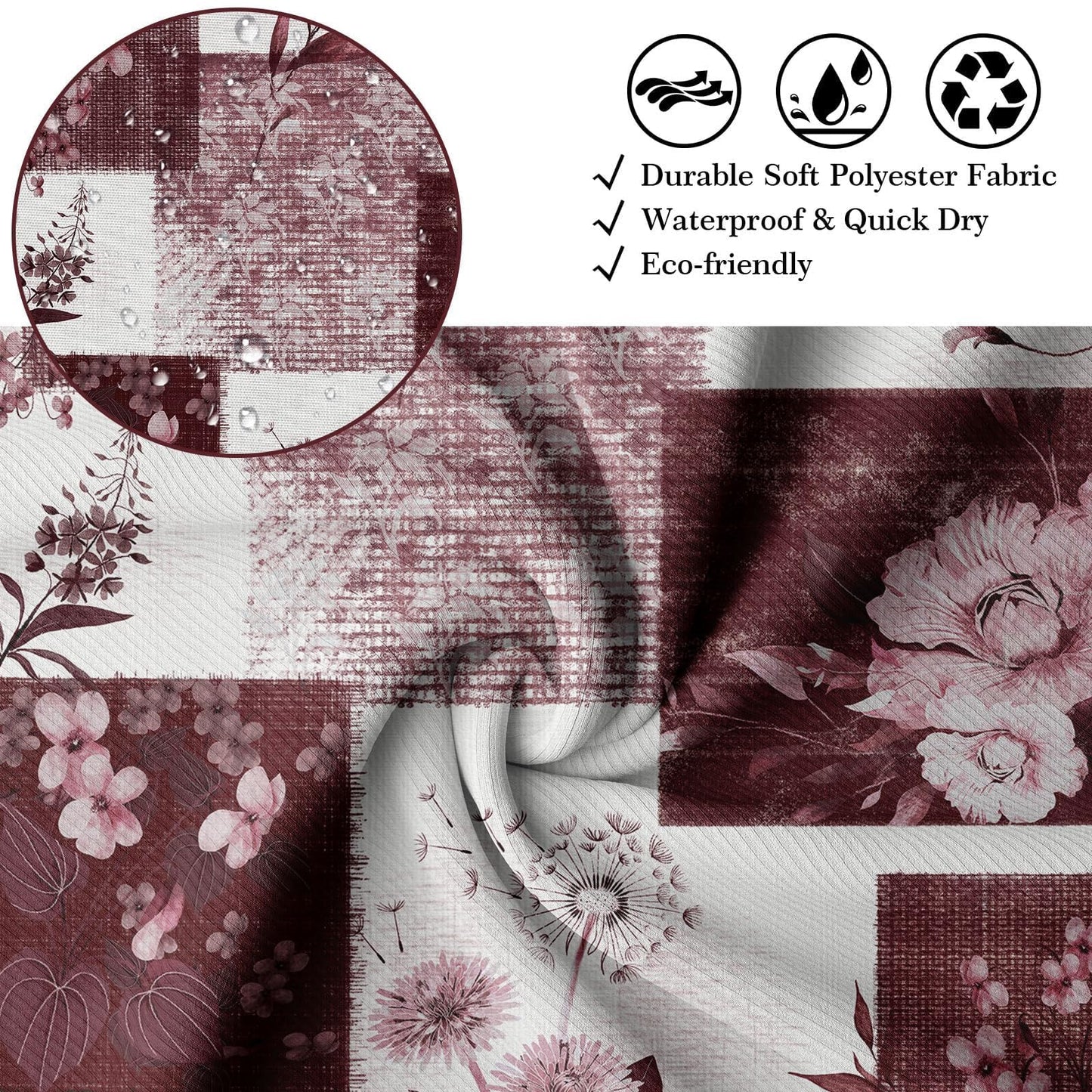 DLTAY Burgundy Patchwork Shower Curtain, 70 X 72 Inches