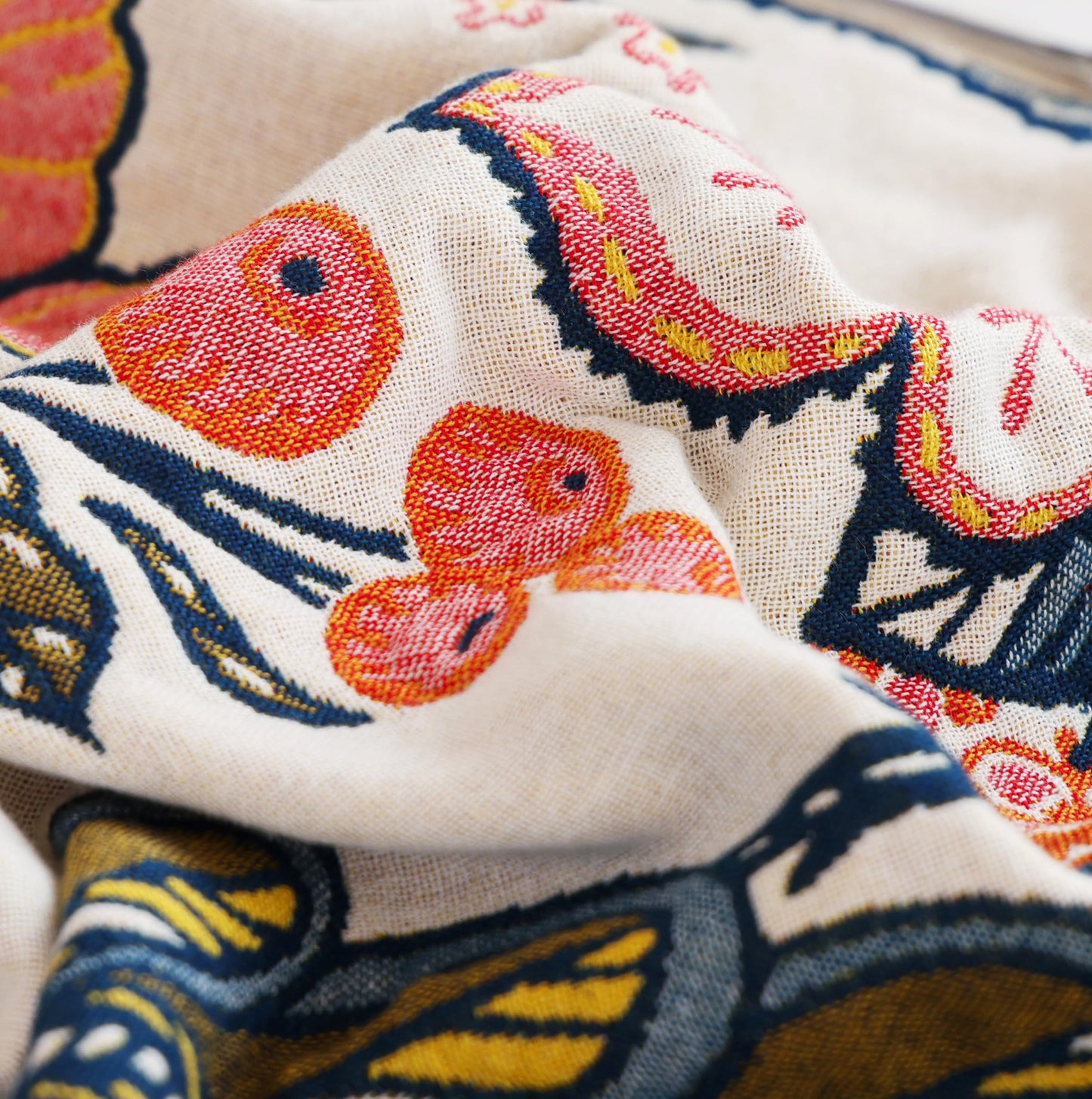 Scientific Sleep Boho Flower Blossom Farmhouse Retro Floral 100% Cotton Muslin Blanket Throw Cover for Bed Couch Sofa Cozy Soft Reversible Blanket Quilt Bedspread Coverlet Full Queen 80 in x 90 in