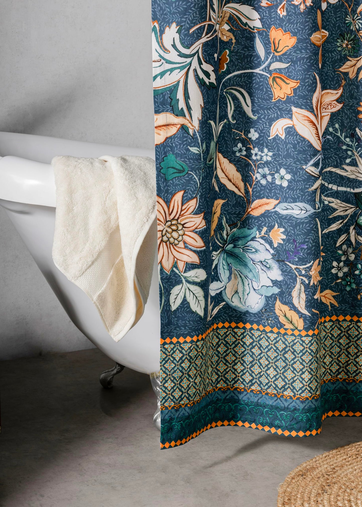 Maison d' Hermine Shower Curtain 100% Cotton One Panel 70"x72" Washable Fabric Shower Curtains for Bathroom, Easy Hanging with 12 Button Holes - Home Spa Spring Summer - Luxury Loft - Dark Teal