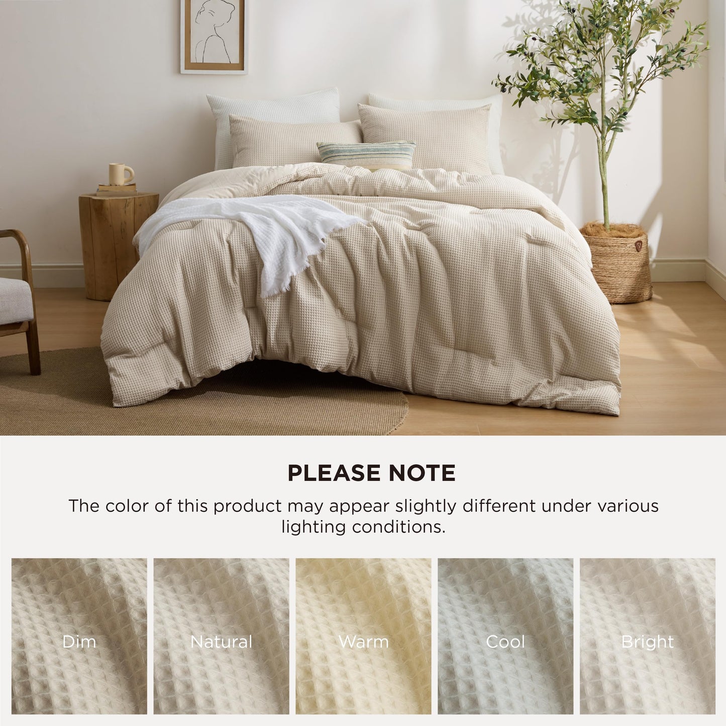 Bedsure Queen Bedding Comforter Set Beige, Waffle Breathable Bedding Set, All Season Comforter with 3 Pieces, 1 Waffle Weave Comforter (90"x90") and 2 Pillowcases (20"x26")