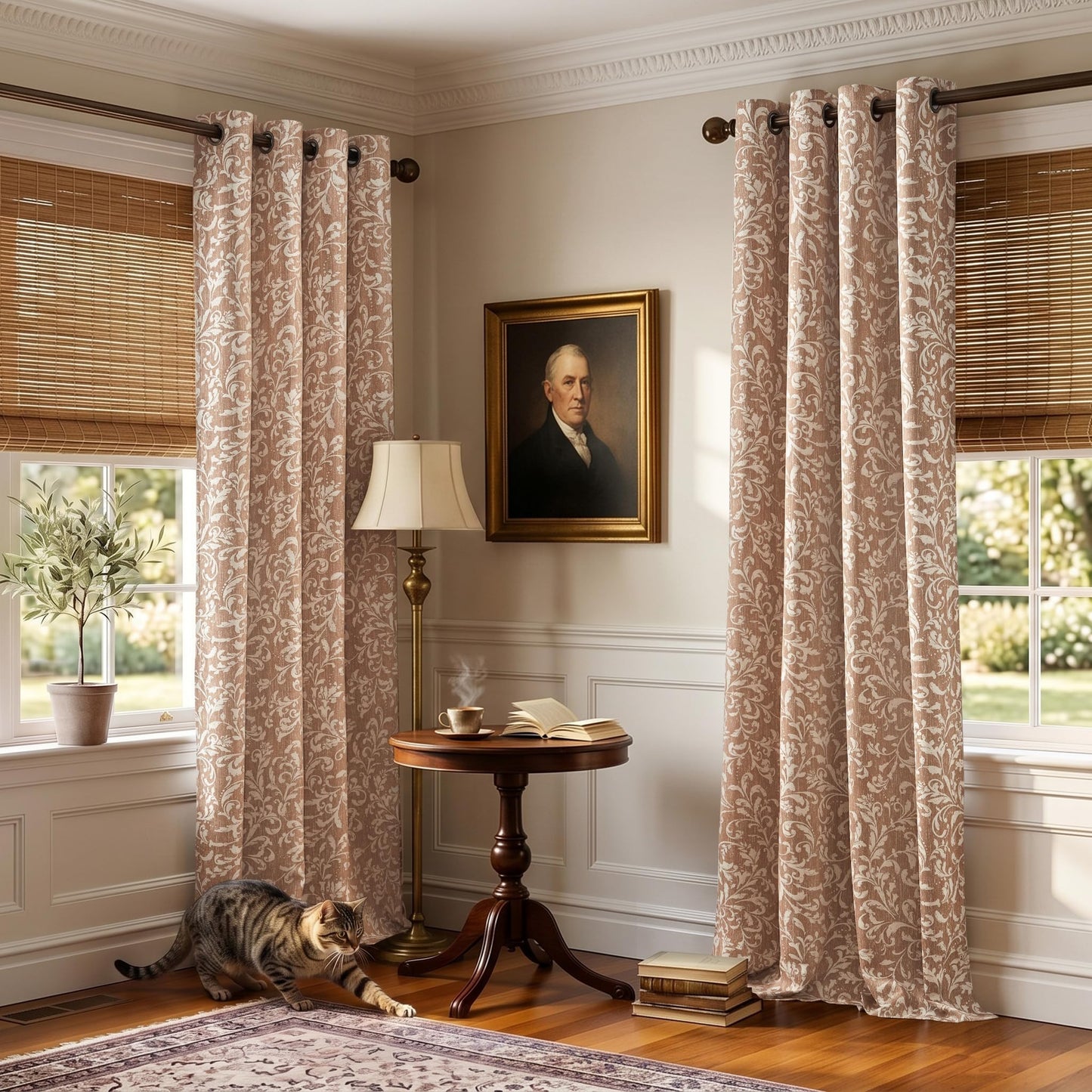 jinchan Vintage Curtains 96 Inch Long Cream Scroll Floral Warm Taupe Curtians for Living Room Bedroom Room Darkenign Drapes Thermal Insulated Classic Traditional Privacy Grommet Top 2 Panels