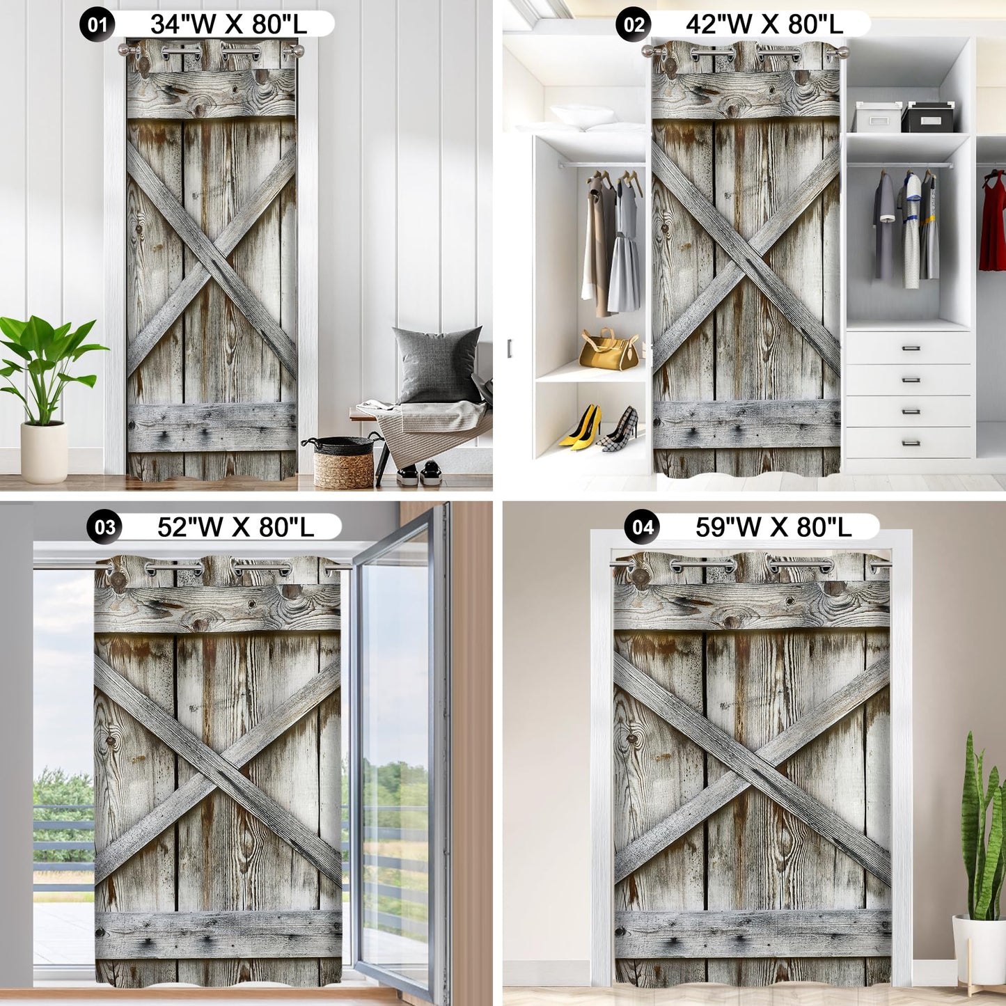 Barn Door Curtains for Doorways, Rustic Farmhouse Blackout Privacy Door Curtain Room Divider Drapes Closet Curtain for Bedroom Living Room, 34 x 80 Inch