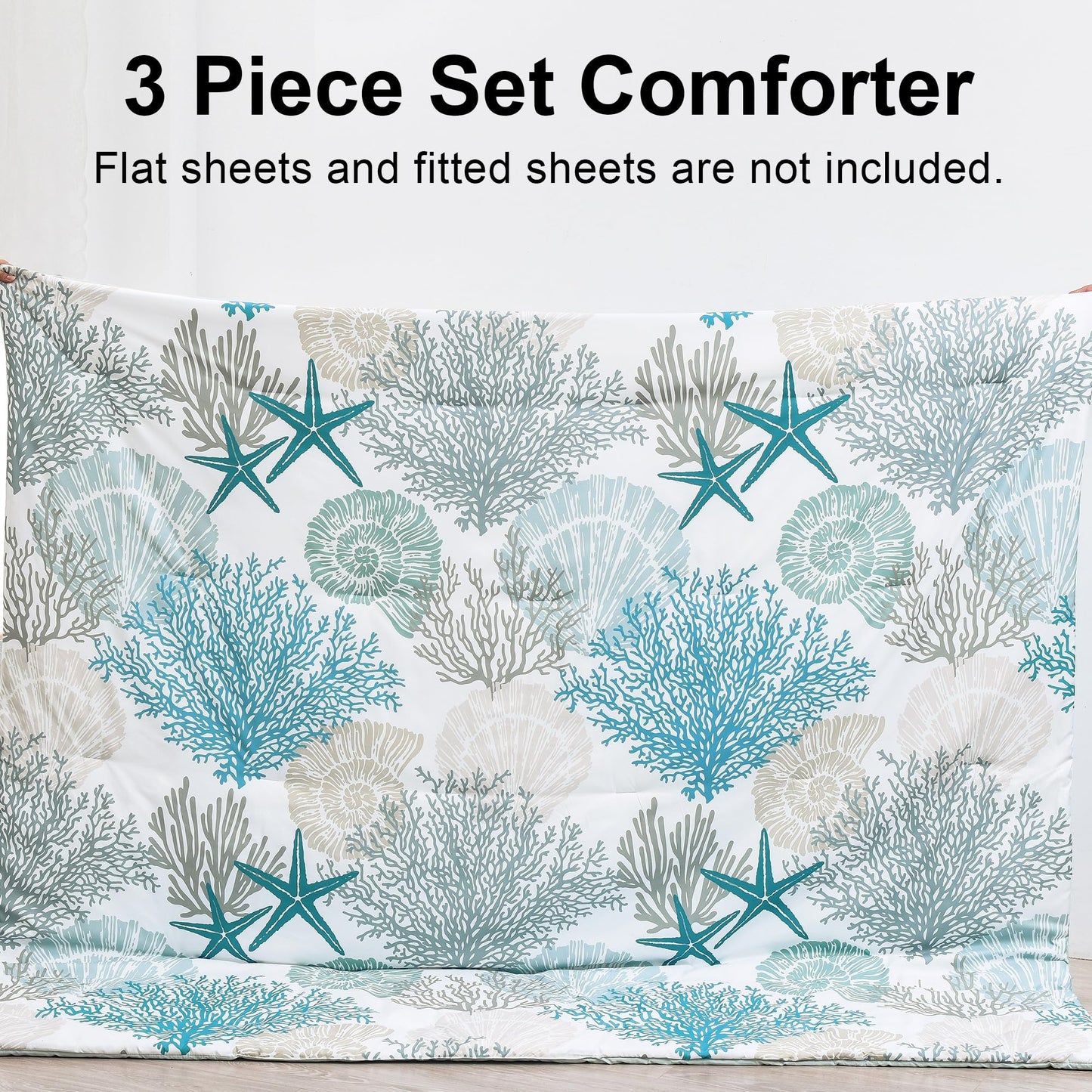Tritard Coastal Comforter Set King Size 3 Piece, Soft Beach Themed Comforter, Ocean Nautical Lightweight Bedding Sets for All Seasons, (1 Reversible Comforter and 2 Pillow Shams), 104''x90'', C1
