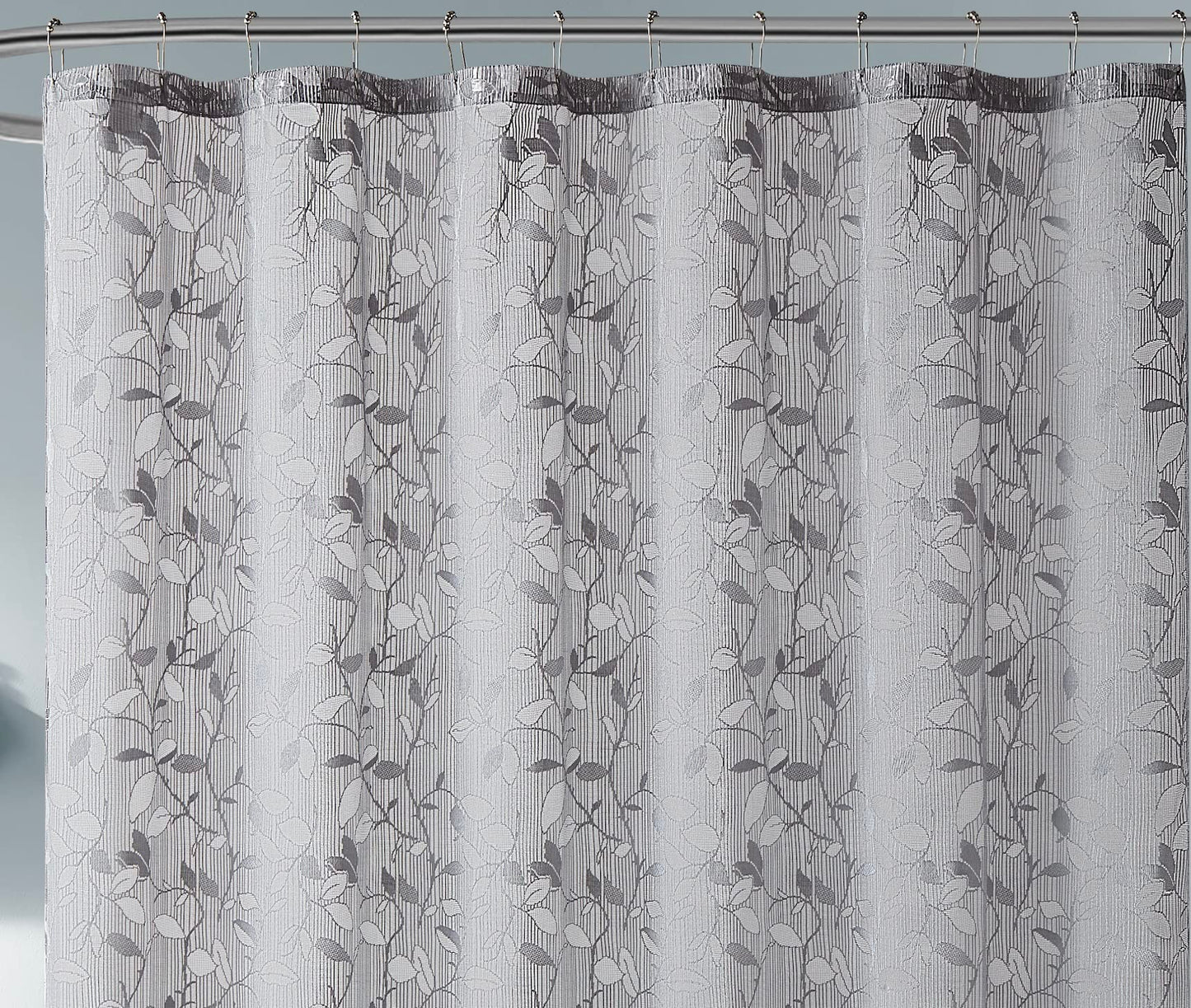 LinenZone Lace Shower Curtains with Elegant Leaf Design. 72 x 72 Size. Can Be Used As Both Rustic Shower Curtain or Modern Shower Curtain. Bathroom Curtain with Scalloped Bottom. (Grace 72 x 72 Grey)