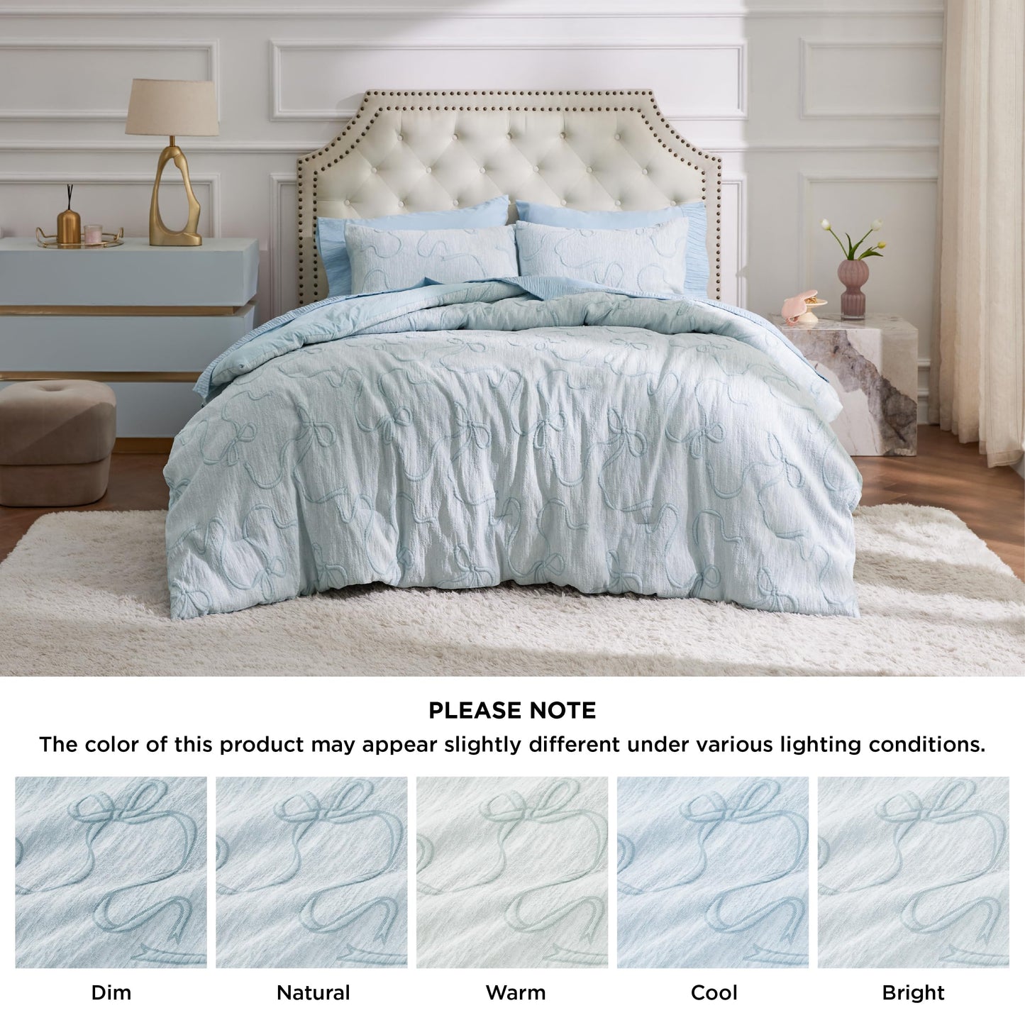 Bedsure Dusty Blue King Size Comforter Set, GentleSoft™ 3 Pieces Breathable Bow Comforter Set Women with 2 Pillow Shams, Cute King Bedding Set Room Decor Aesthetic Bedroom Decor, 104x90 Inches