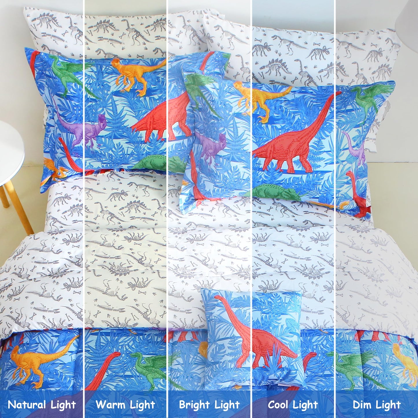 Mooreeke Kids Twin Comforter Sets for Boys 6 Pieces Blue Bedding Set for Teens Microfiber Dinosaur Kids Bed in A Bag with Comforter, Sheet Set, Shams and Decorative Toy Pillow All Season