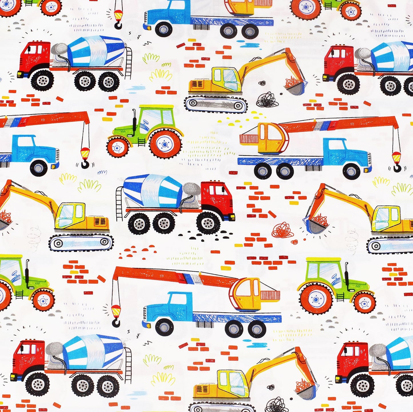 J-pinno Building Machine Excavator Concrete Mixer Tracor Crane Cars Twin Sheet Set for Kids Girls Boys Children,100% Cotton, Flat Sheet + Fitted Sheet + Pillowcase Bedding Decoration Gift Set