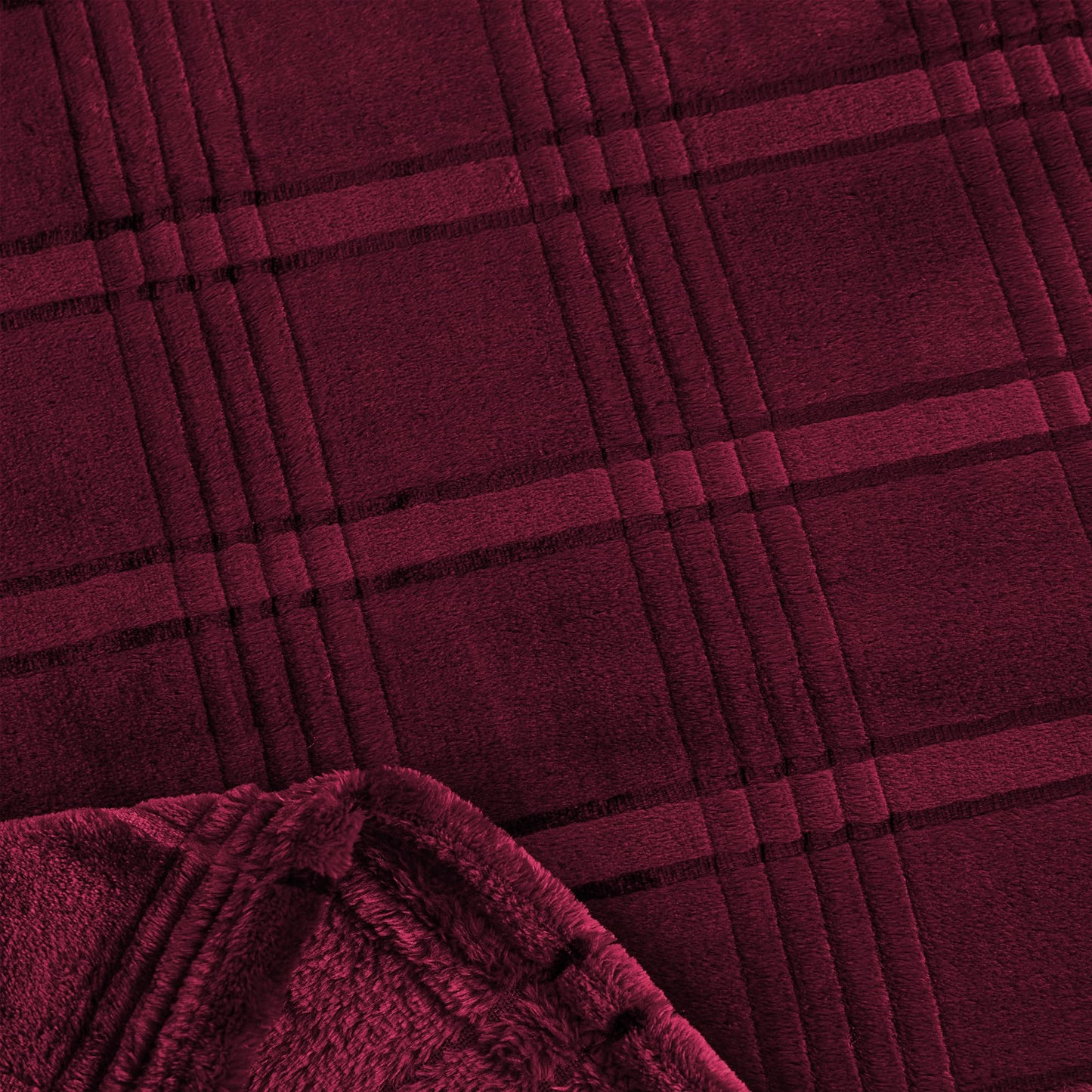 KORBLISS Super Soft Flannel Throw Blanket 50x60 Inches, Premium Checkered Jacquaed Silky Fleece Lightweight Bed Blanket All Season Use, Burgundy Strip, 50"x60"