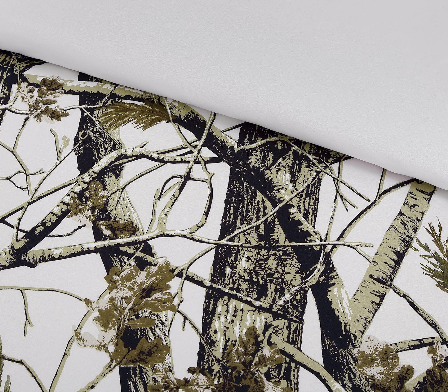 Chezmoi Collection Salem 3-Piece Cabin Lodge Forest Woods Comforter Set - Nature Camo Tree Leaves Printed Soft Microfiber Bedding - White, Queen