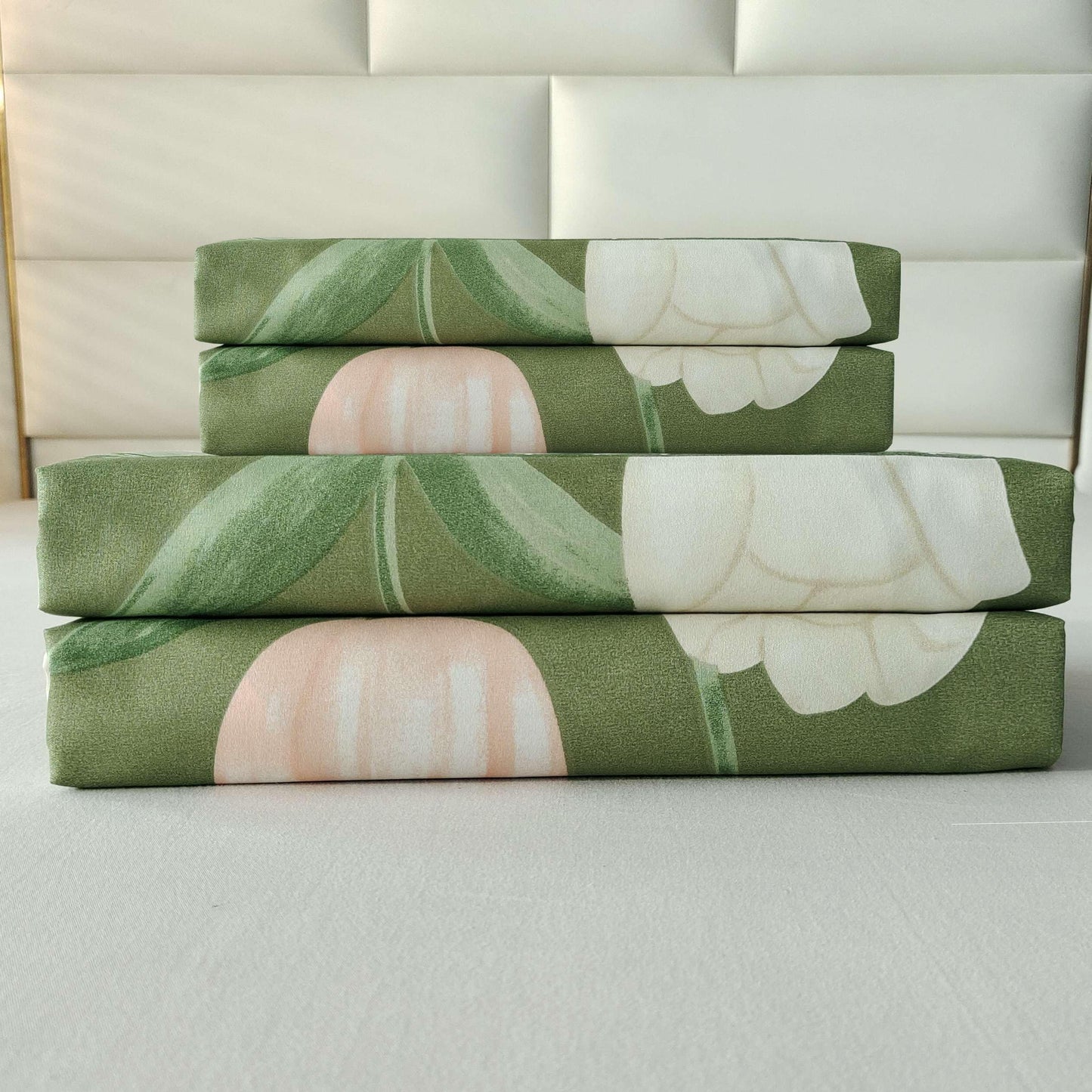 SDIII 4PCS Rabbit and Green Floral Bed Sheets Twin Set, Soft Microfiber Twin Bed Sheets Floral, Botanical Bedding Sheet All Season