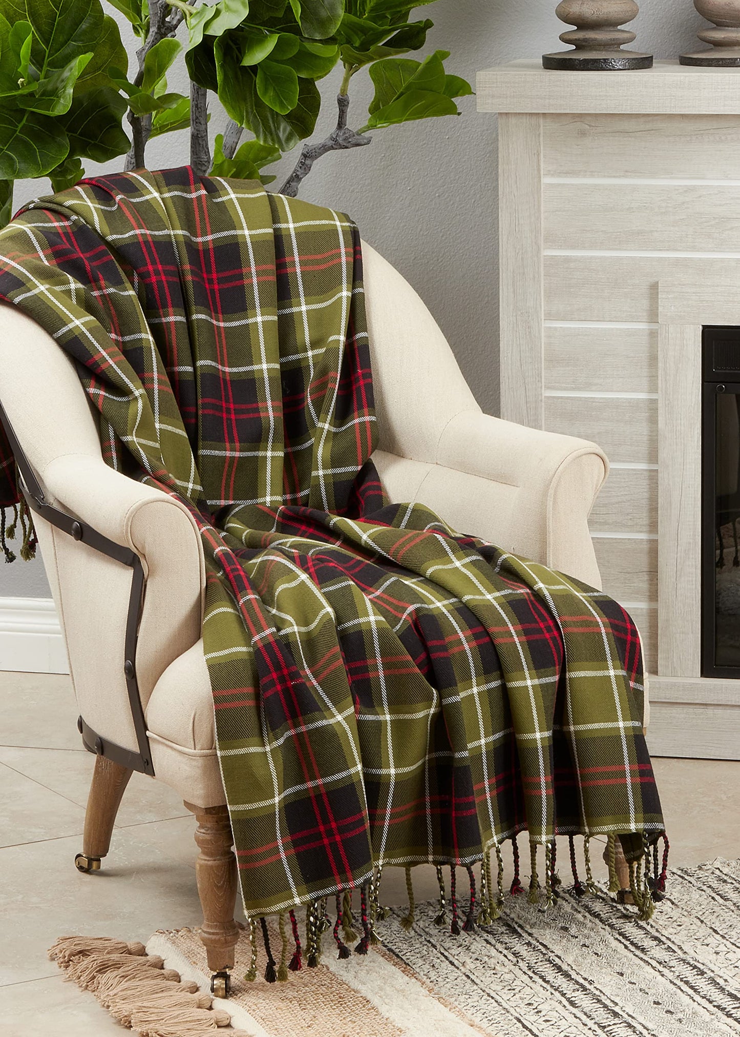 SARO LIFESTYLE Plaid Cotton Throw