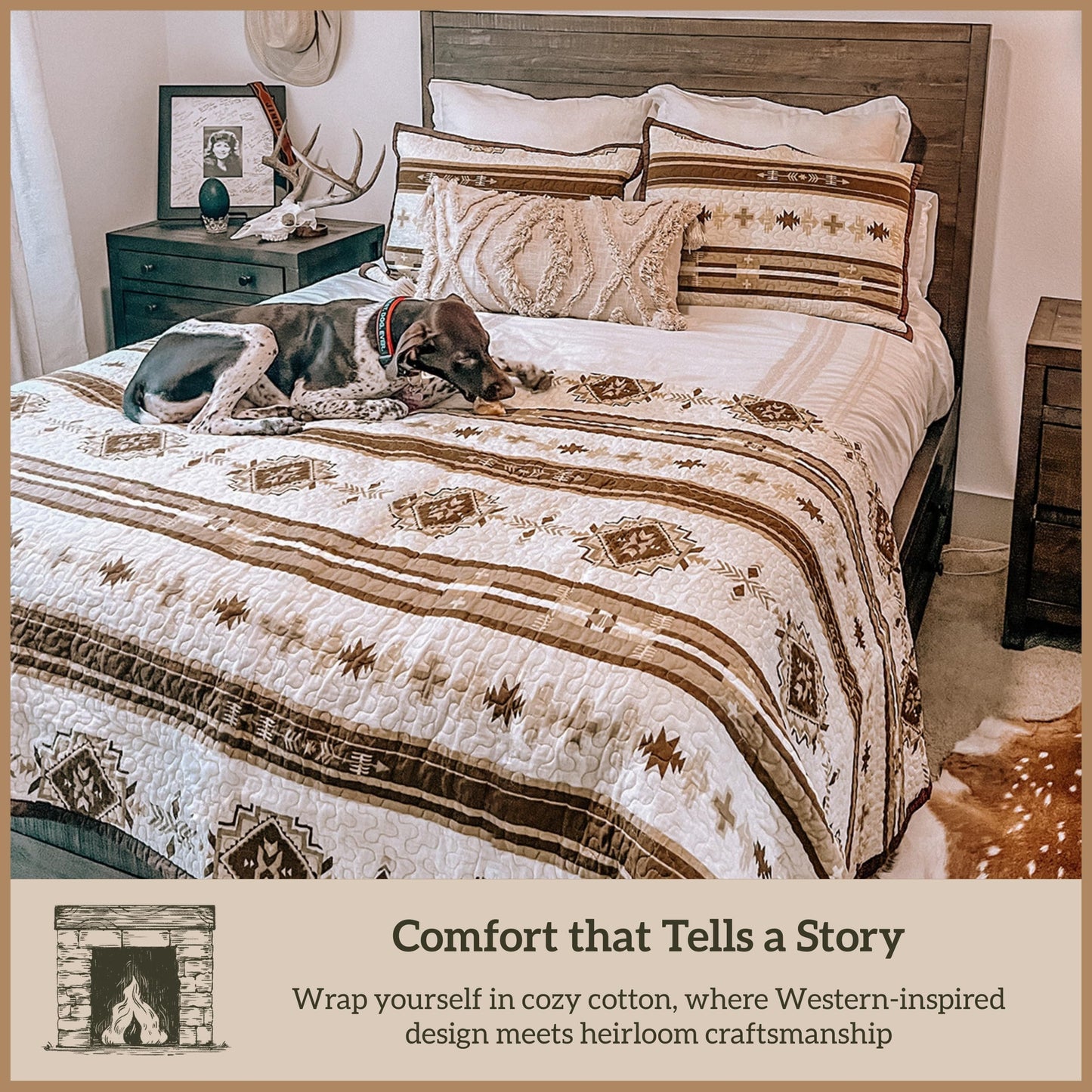 Paseo Road Dakota Queen Quilt Set, 3 Piece Rustic Western Bedding Set with Pillow Sham, Lightweight Reversible Cotton Quilt with Southwestern Aztec Pattern, Soft Breathable Cozy Boho Bedding