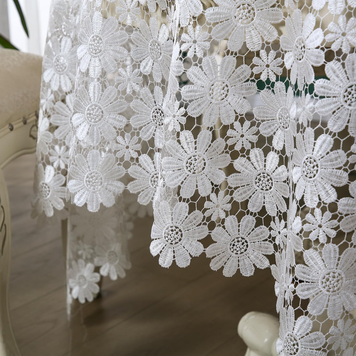 Lace Tablecloth Farmhouse Crochet Fabric White Table Cloth Rectangle Floral