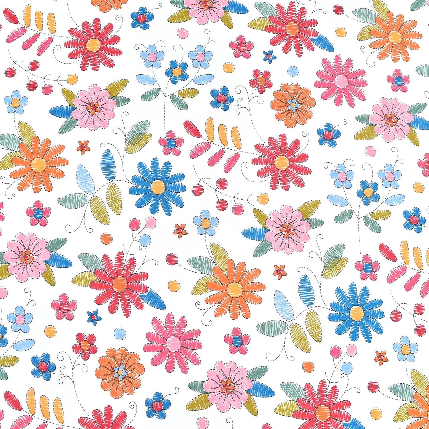 Scientific Sleep Kids Hand Sketch Flower Leaves Pastoral Garden Cute 100% Cotton 4 Pcs Full Bed Sheet Set Kids Toddler Teen, Flat Sheet & Fitted Sheet & Pillowcase Girls Bedding Set