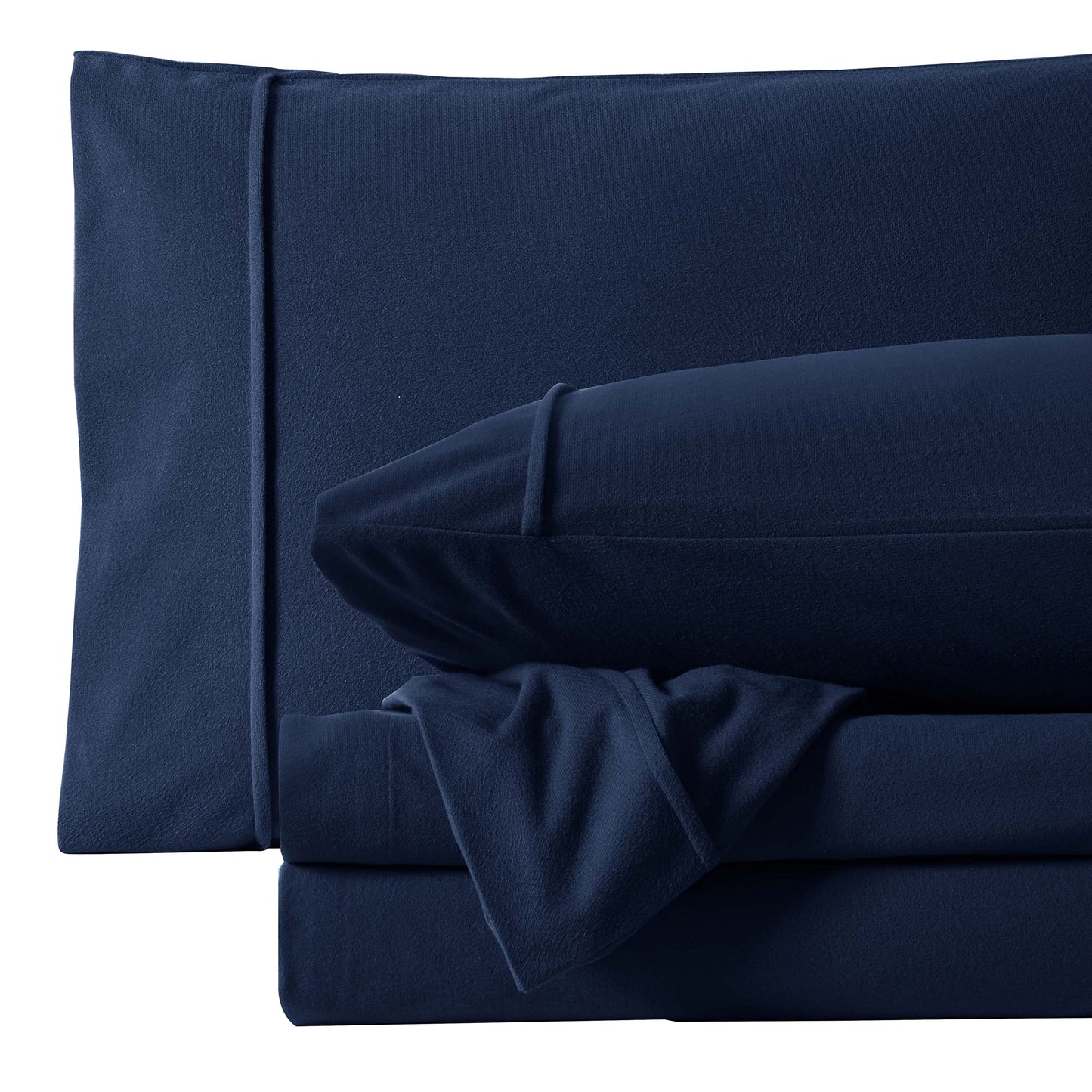 Flannel Sheets Warm and Cozy Deep Pocket Breathable All Season Bedding Set with Fitted, Flat and Pillowcases, Queen, Navy