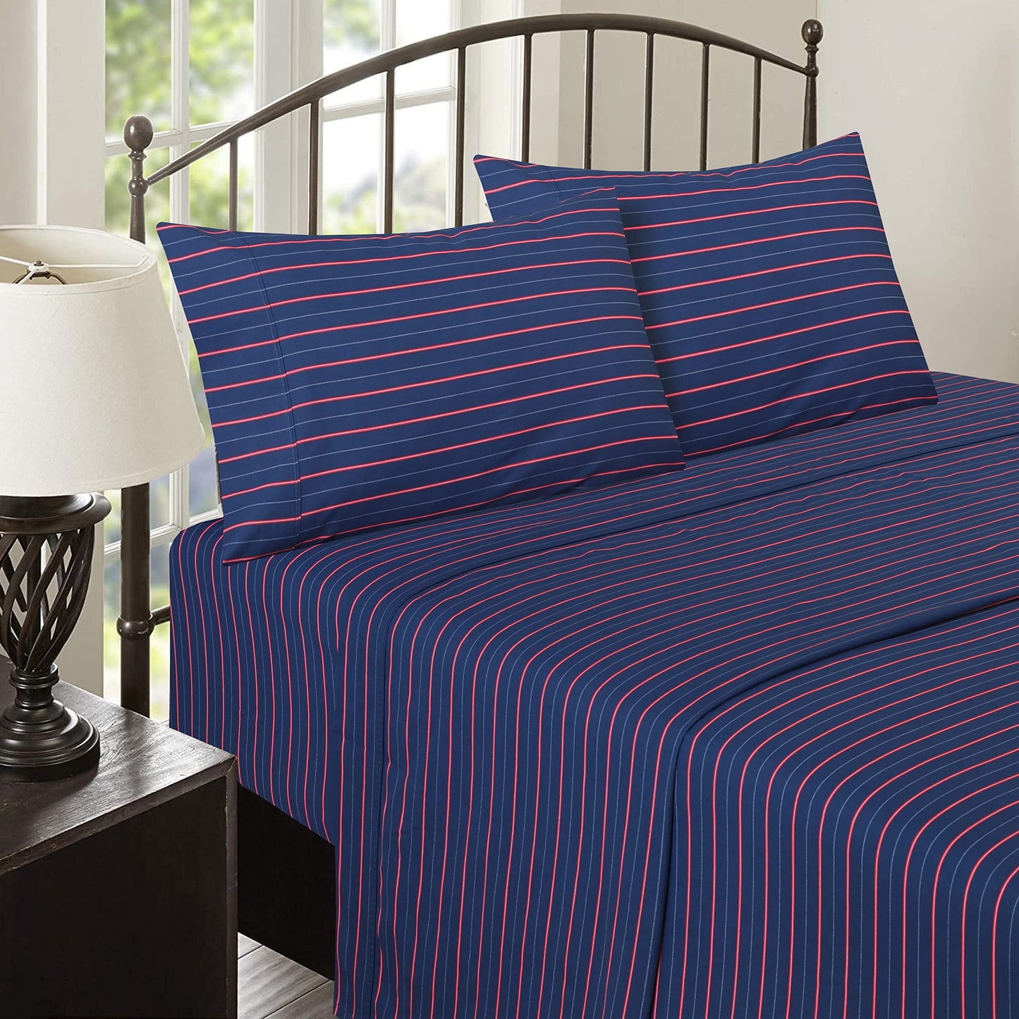 RUVANTI 100% Cotton Percale Sheets Full Size, Nautical