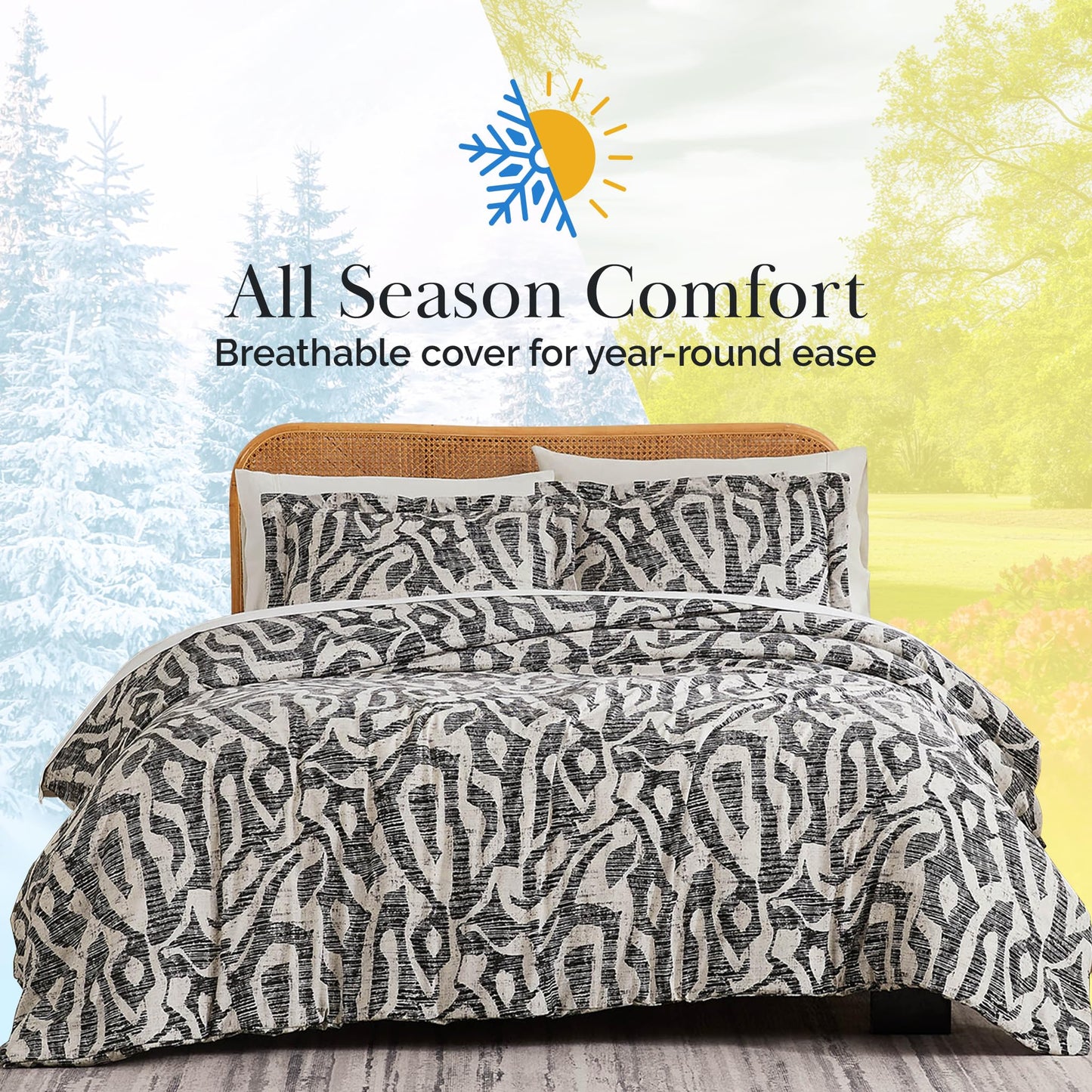 Southshore Fine Living, Inc. Oversized Cal King Duvet Cover Set - Grey California Duvet Cover with Zipper Closure - Pet Hair Resistant Bedding with 2 Pillow Shams, Machine Washable - Khari Slate