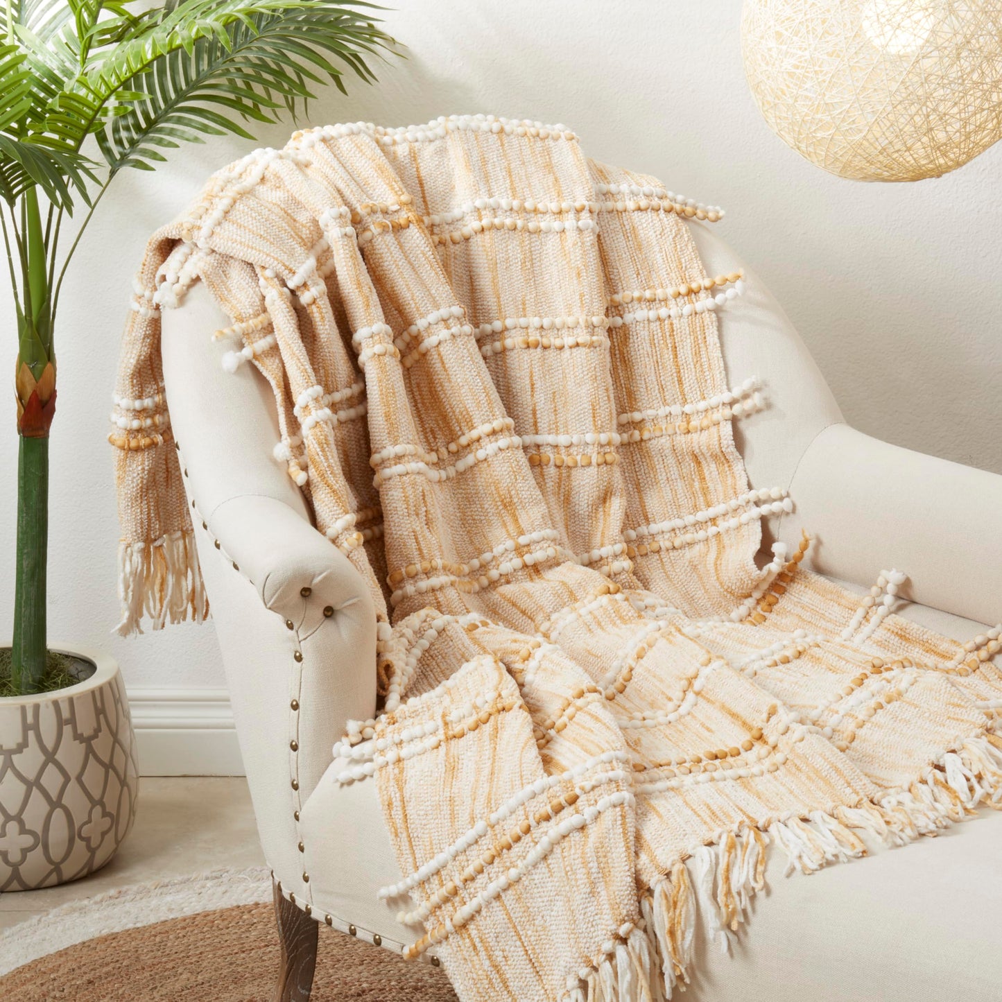 SARO LIFESTYLE Rustic Fringed Striped Throw
