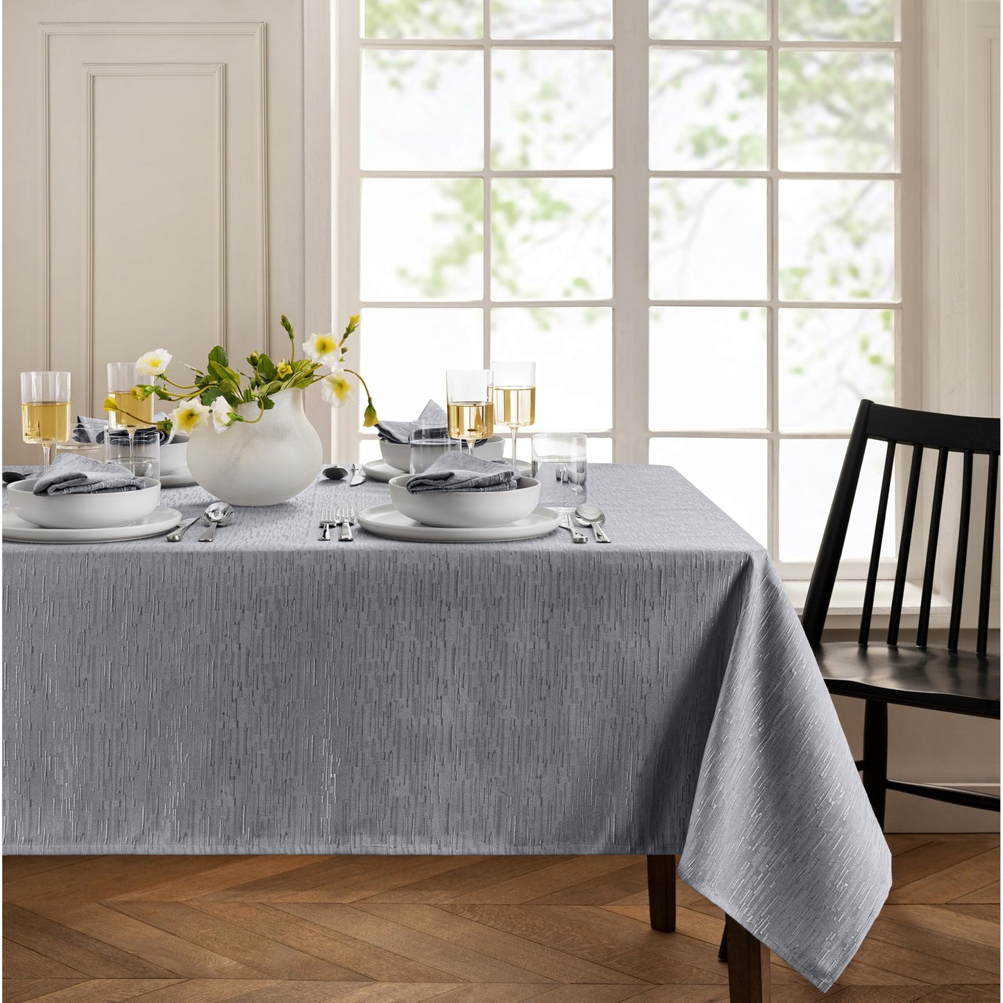 Threadmade Continental Solid Texture Water Resistant Tablecloth, Gray - 60" W x 84" L