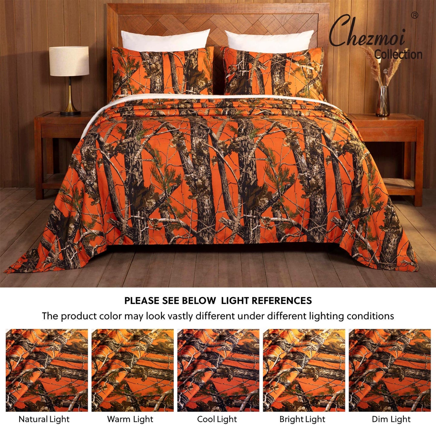 Chezmoi Collection Salem 4-Piece Cabin Lodge Forest Woods Sheet Set - Nature Camo Tree Leaves Printed Soft Microfiber Sheets - Queen, Orange