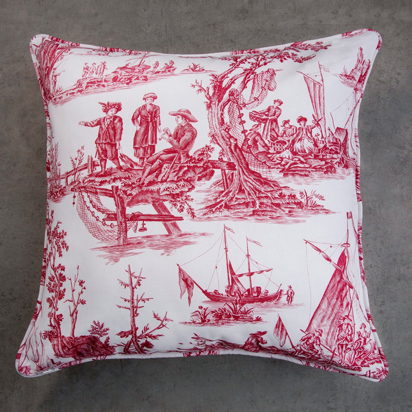 Maison d' Hermine Decorative Pillow Covers 18 x 18 inch Square 100% Cotton Toile Throw Pillow Covers with Invisible Zipper for Couch Chair Sofas Spring Summer (Calais - Red (White Base))