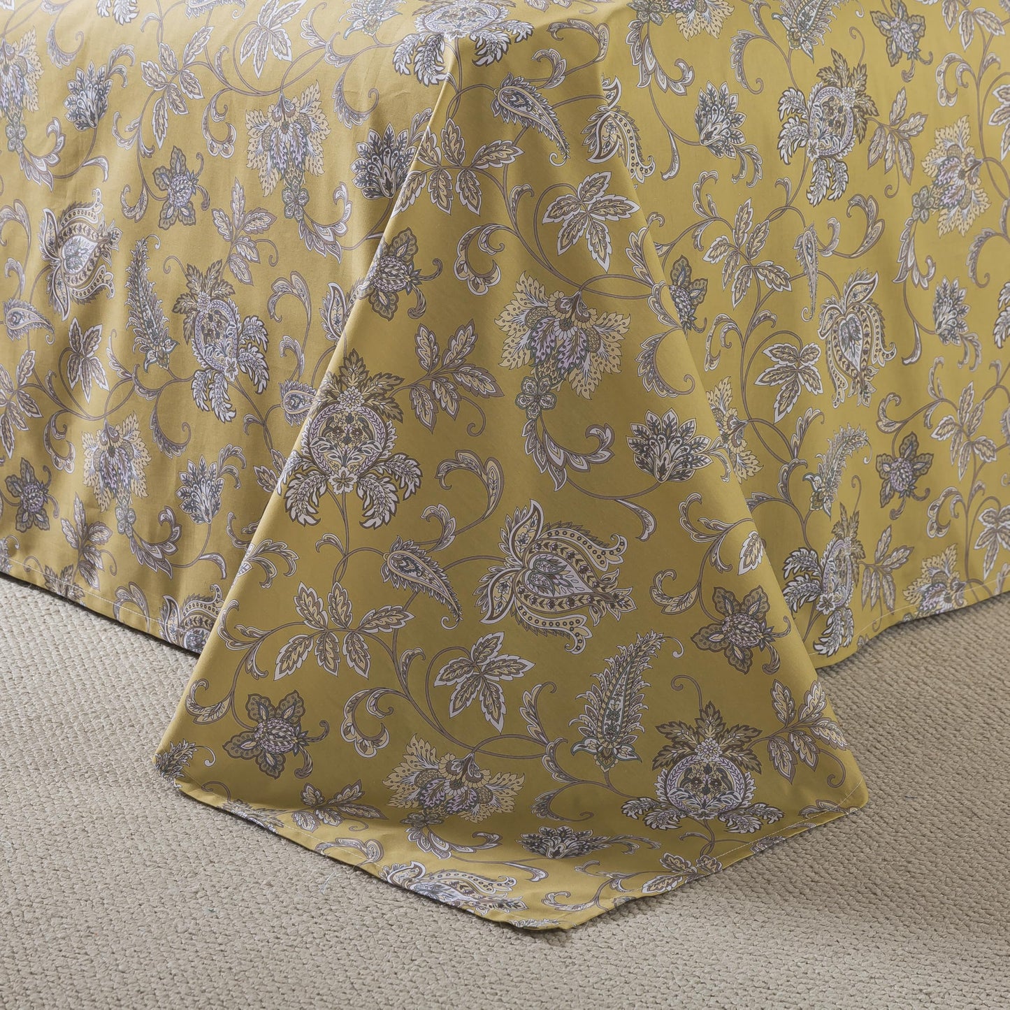 FADFAY 100% Cotton Queen Sheet Set, Olive Green Paisley Floral Bed Sheets, Deep Pocket Fitted Sheet, Pet-Friendly Soft Breathable Cozy Bedding for All Seasons, 4-Piece