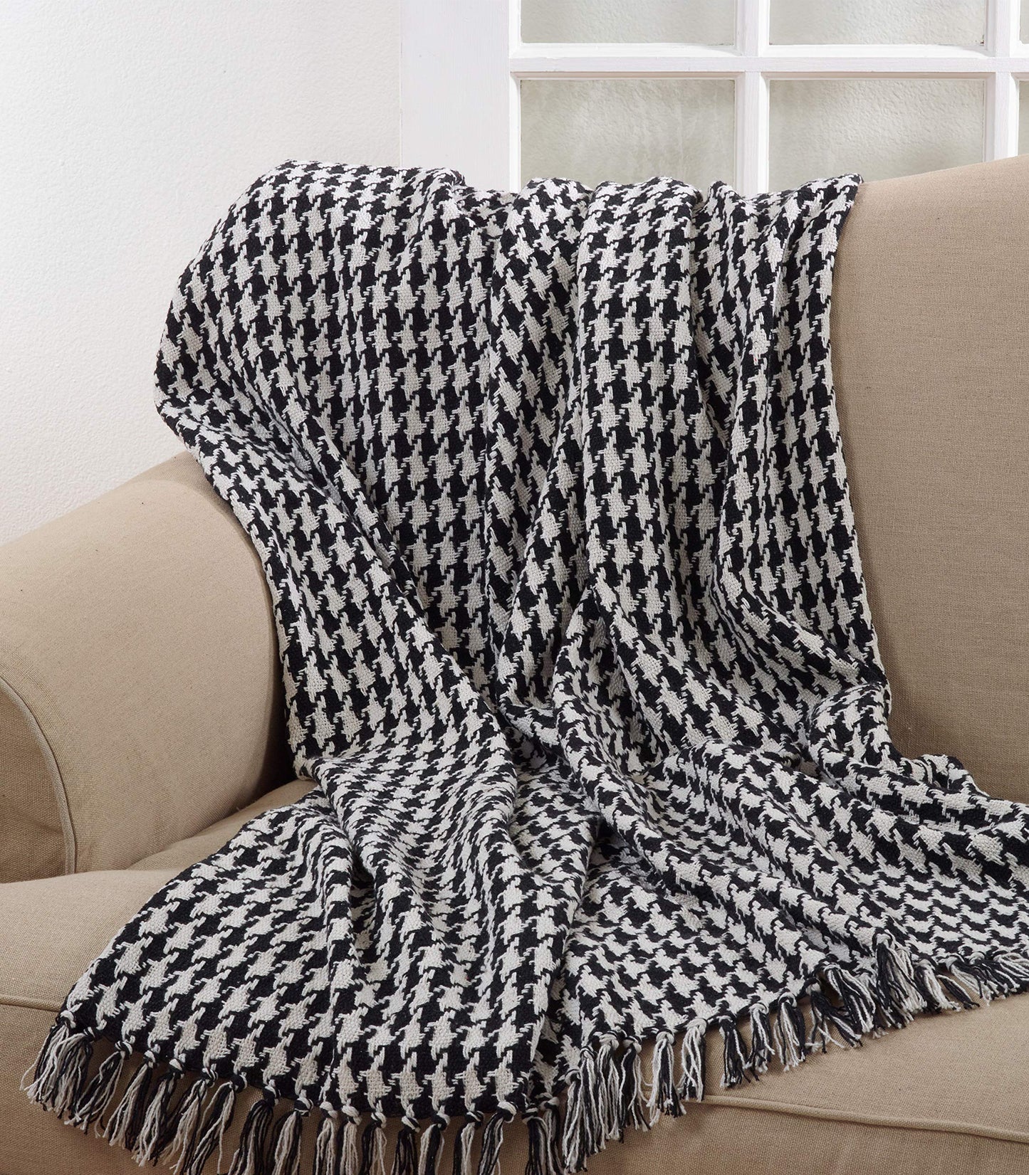 SARO LIFESTYLE Houndstooth Design Cotton Throw