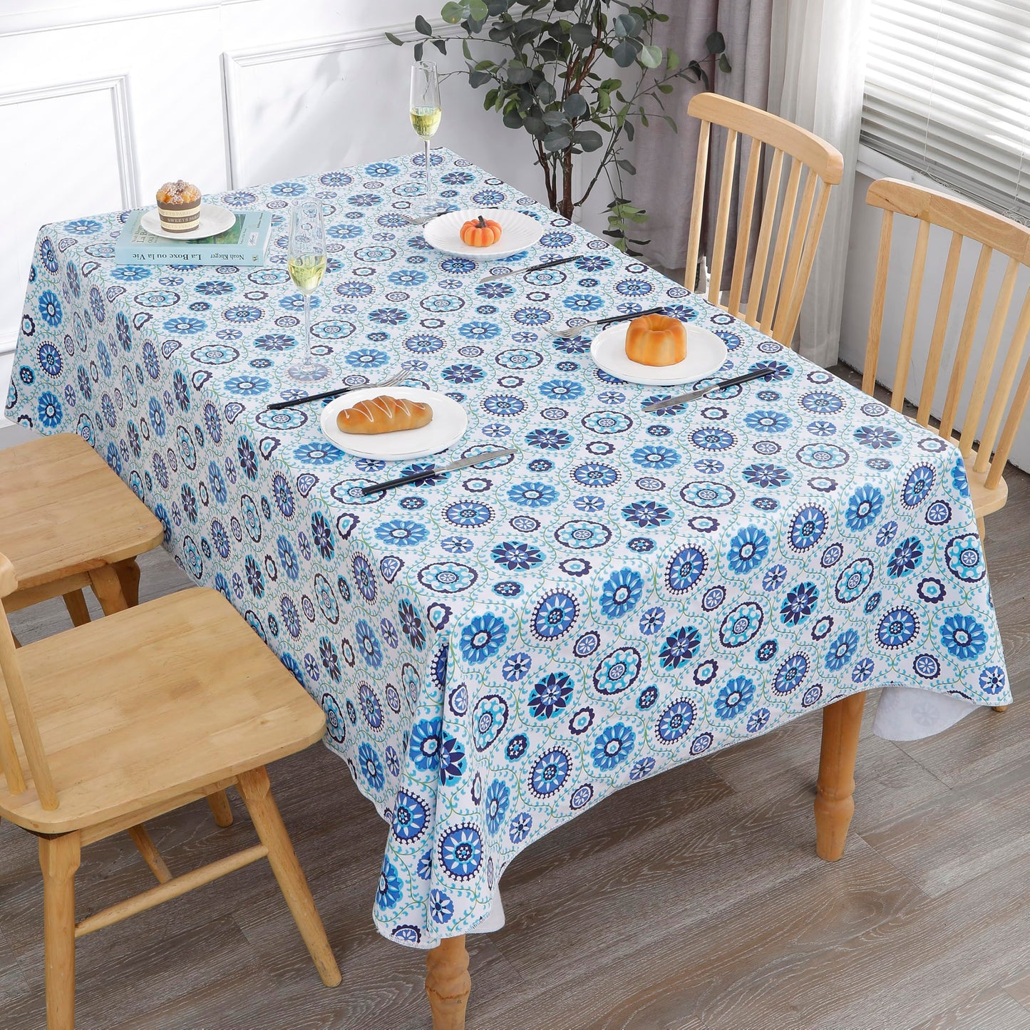 Heavy Duty Vinyl Tablecloth with Flannel Backing Waterproof Oil-Proof Plastic Table Cloth Stain-Resistant Wipeable Rectangle or Square Table Cover for Indoor and Outdoor (Floral Vine,54x54 Inch)