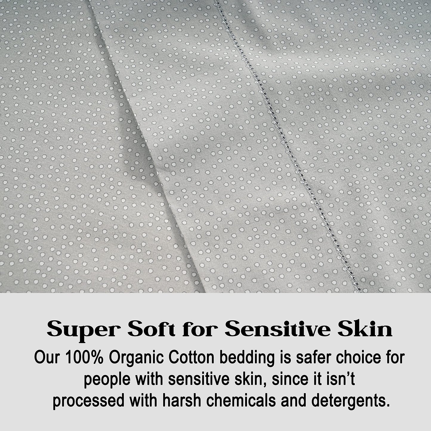 LANE LINEN 100% Organic Cotton Pillow Cases - King Size and Crisp Cool Percale Covers Sleeping Set of 2 Grey (White Dot)