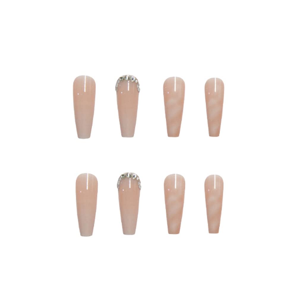YoYoee Nude Press On Nails Long Coffin Fake Nails Gradient Acrylic False Nails Marble Nails for Wonen and Girls (24 PCS)