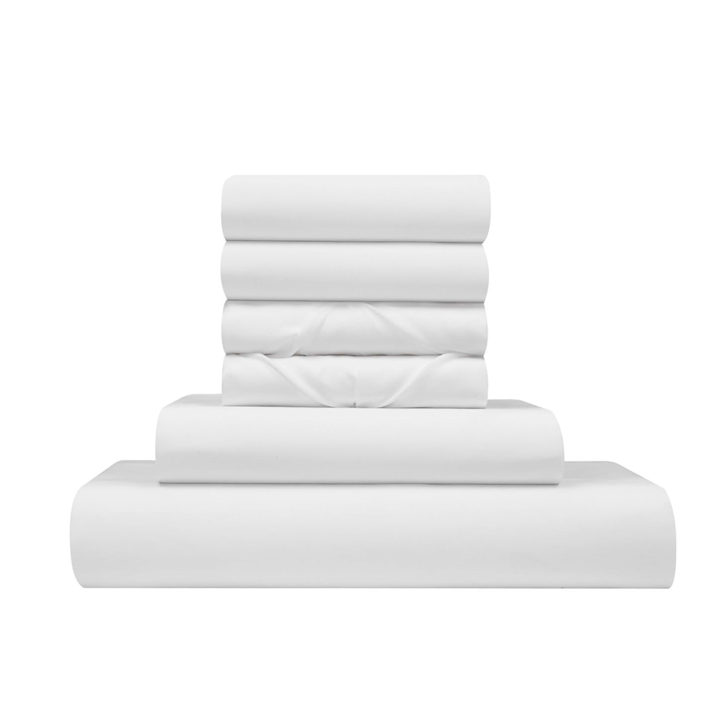 AiMay 6 PC Sheet Pillowcase Set Deep Pocket Double Brushed Microfiber Soft Durable Solid Color Wrinkle Free 1 Flat Sheet 1 Fitted Sheet 2 Pillowcases 2 Pinch Plated Pillowcases(White, Queen)