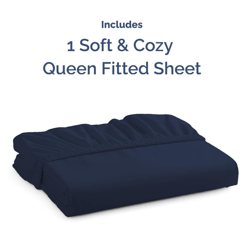 Queen Fitted Bed Sheet - Bottom Single Fitted Sheet Only - Soft Hotel Luxury Bedding w/ 8-16 Inch Deep Pockets - Breathable, Cooling & Wrinkle Free - Easy-Care, Fade and Shrink Resistant - Navy Blue