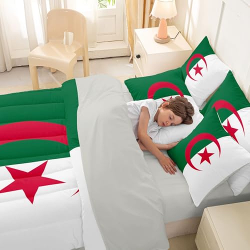 Feelyou Flag of Algeria Comforter Set King SizeAlgerian 7 Pcs Bedding for Kids and AdultsInternational Flag Boys Girls Bed in a Bag Bed Sheet Sets with Fitted Sheet Pillowcases for Bedroom Bed Decor